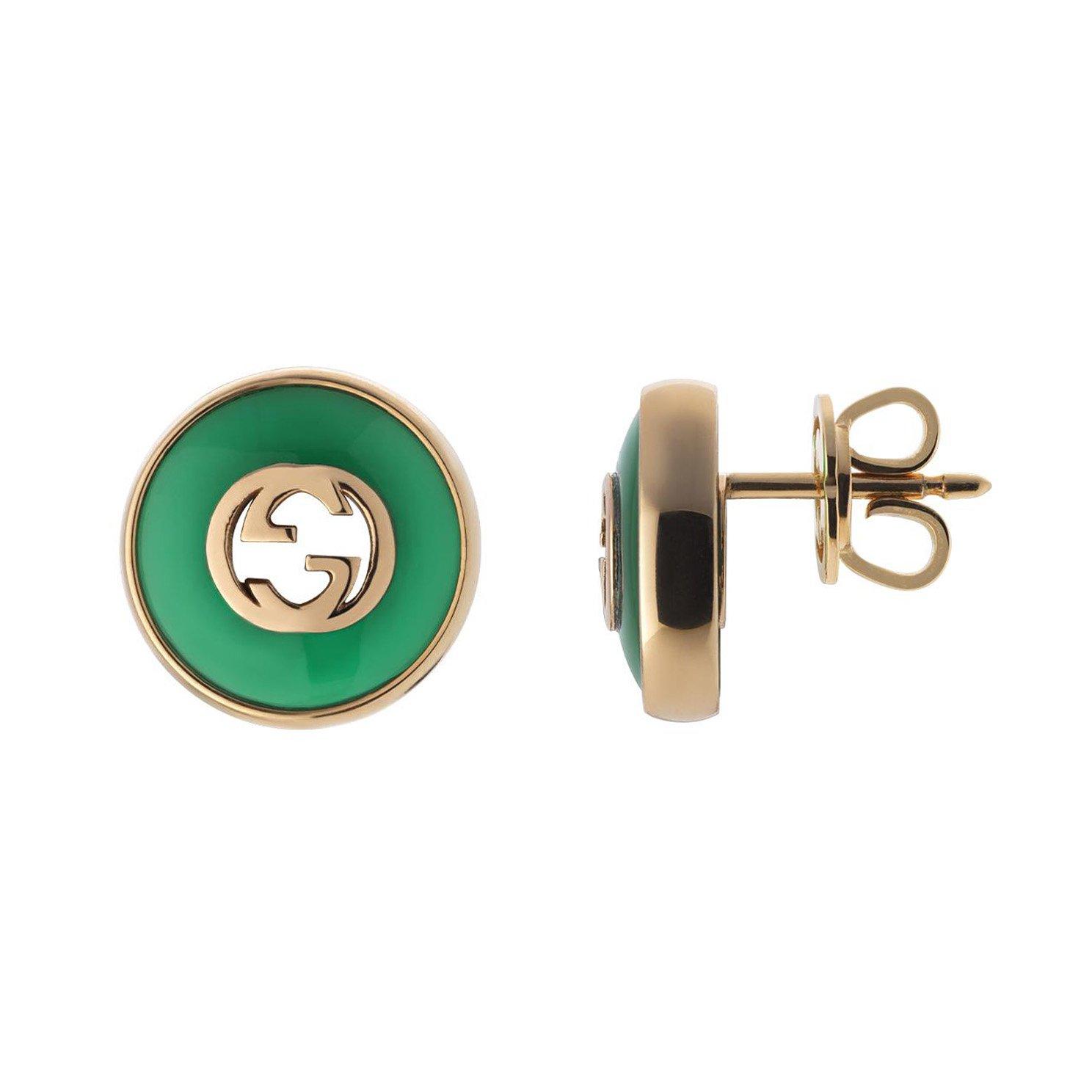 Gucci Interlocking 18ct Rose Gold Green Stud Earrings 3 Gucci Interlocking 18ct Rose Gold Green Stud Earrings