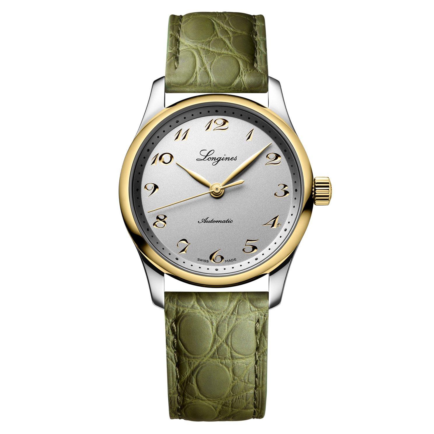 Longines Master Collection 34mm 18ct Yellow Gold Green Leather Strap Automatic Ladies Watch