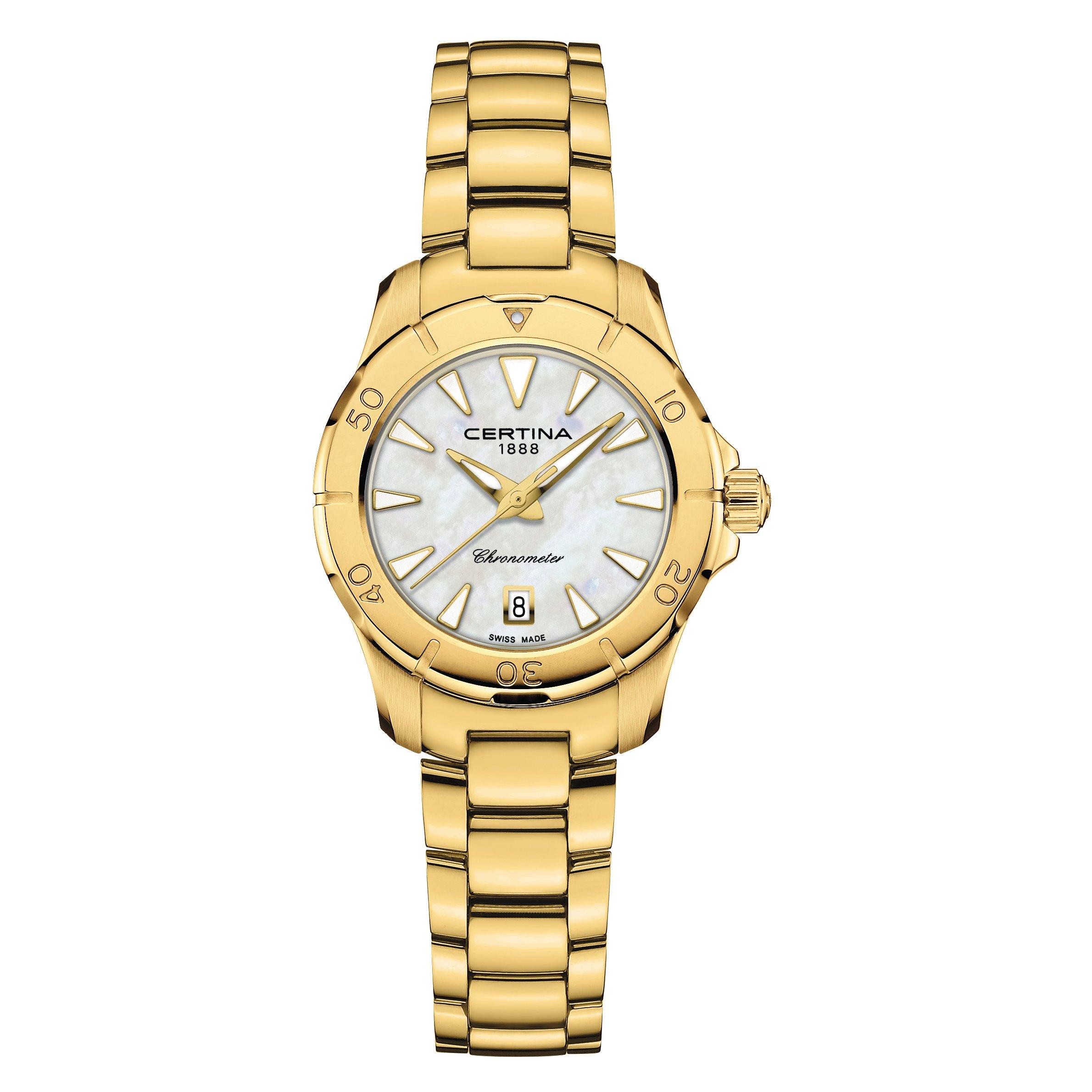 Certina DS Action 29mm Yellow Gold Plated Mother of Pearl Chronometer Ladies Watch