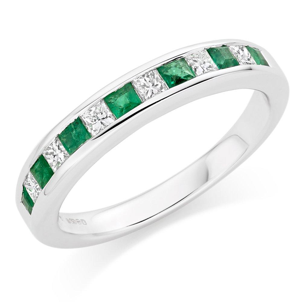 Beaverbrooks 18ct White Gold Diamond 3mm Emerald Princess Cut Half Eternity Ring