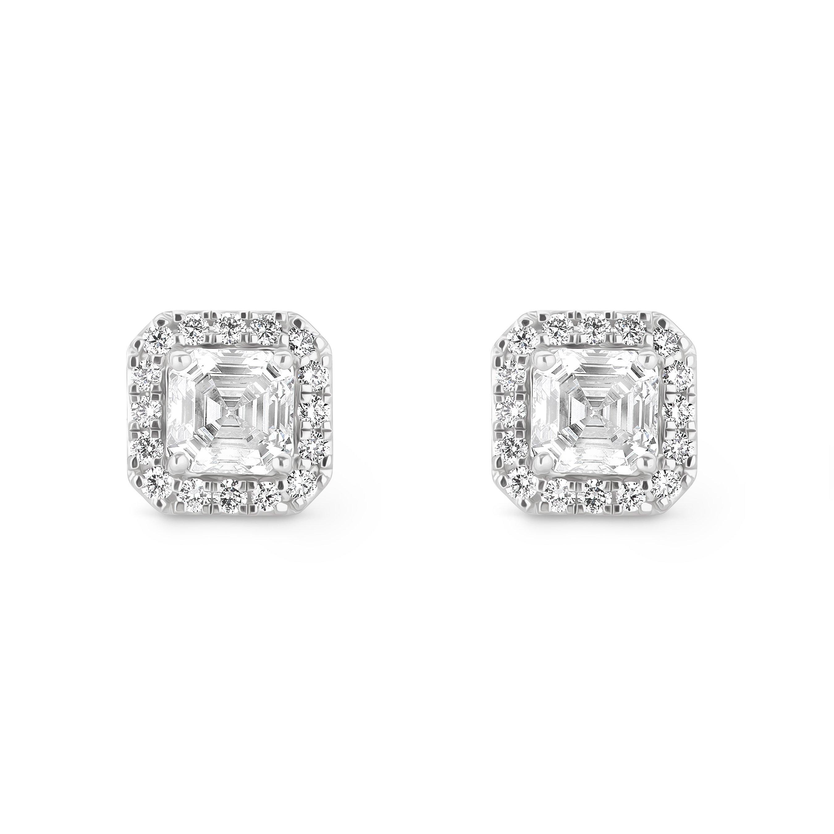 Royal Asscher Platinum Vera Royal Asscher Cut Diamond Halo Stud Earrings