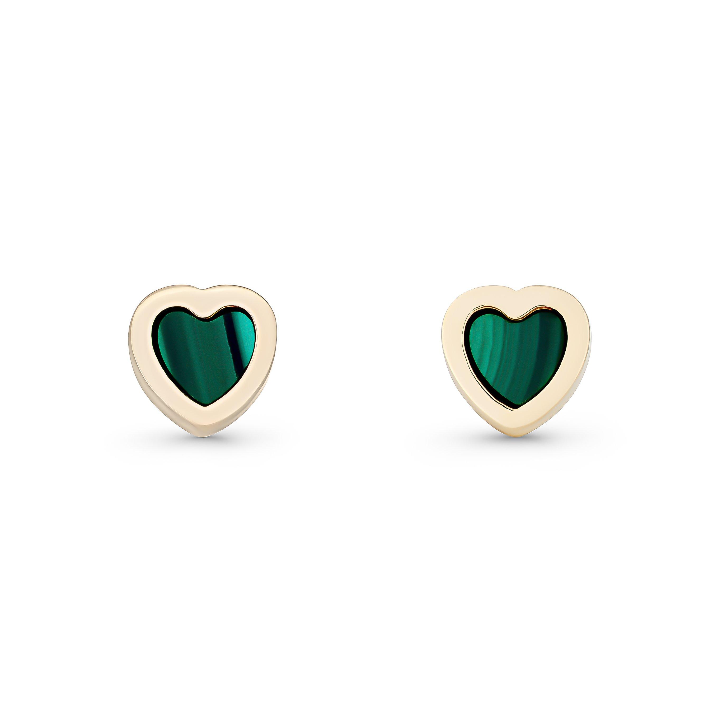 Beaverbrooks 9ct Yellow Gold Malachite Heart Stud Earrings