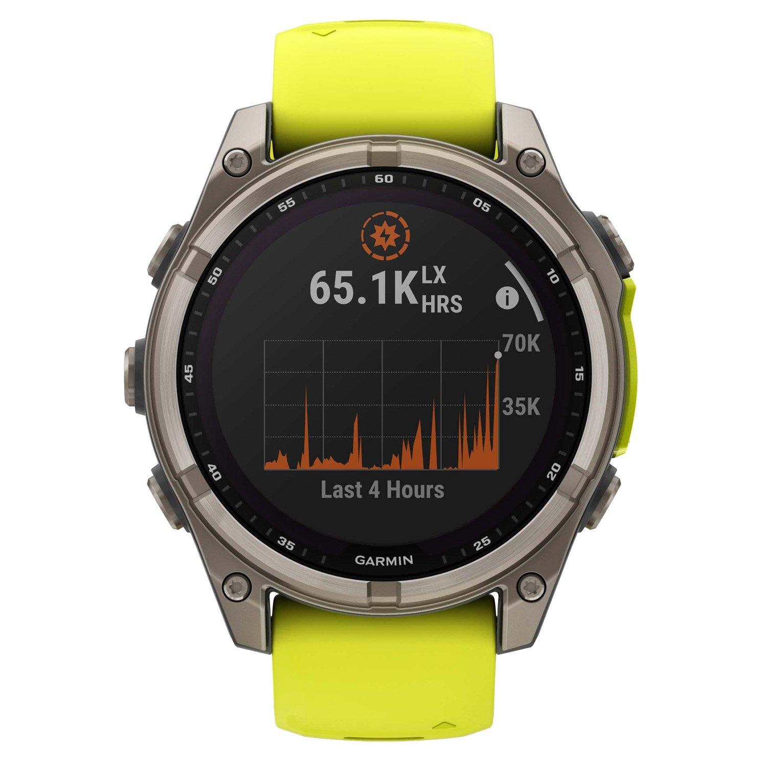 Garmin Fenix 8 Solar 47mm Titanium Multisport GPS Yellow Silicone Strap Smartwatch