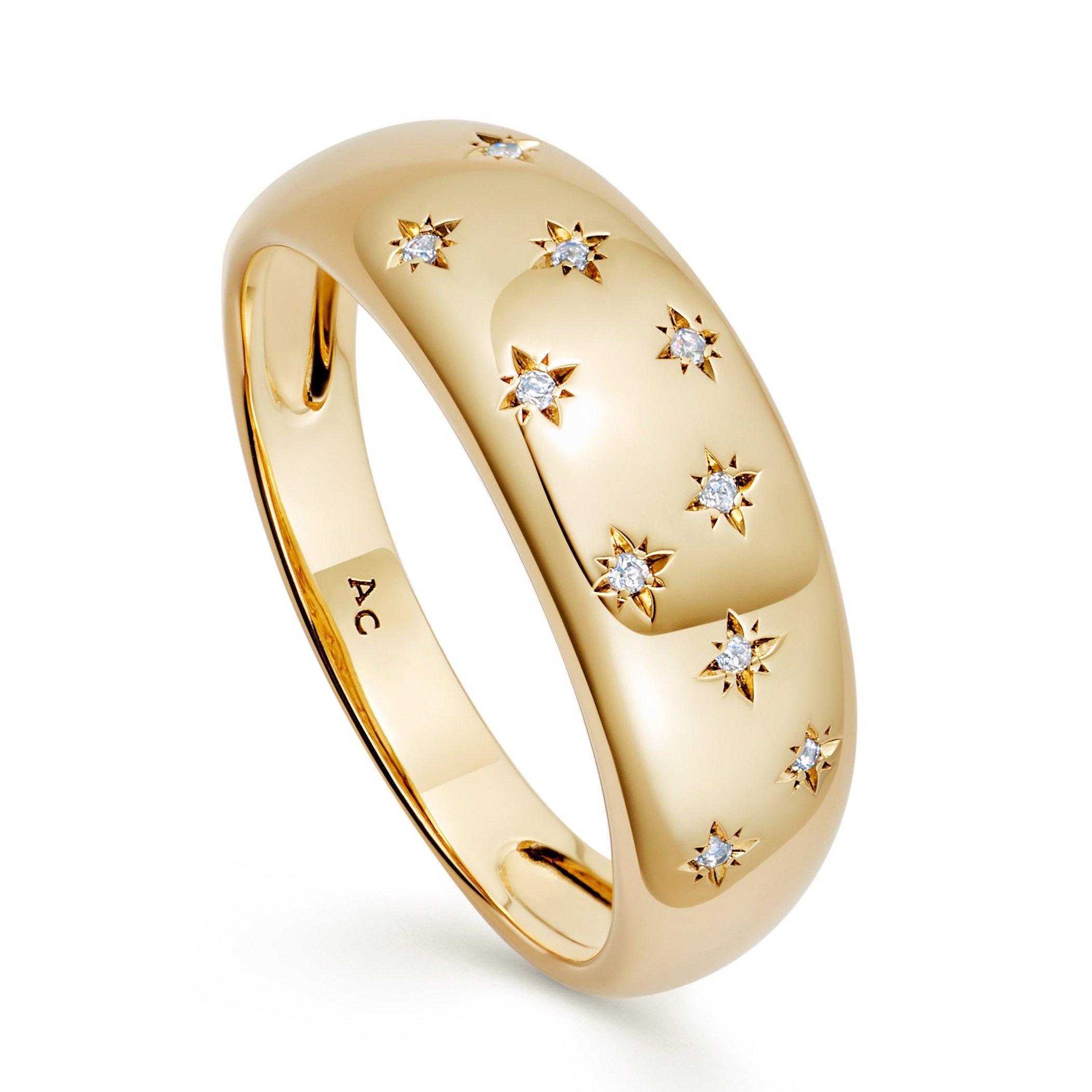 Astley Clarke Celestial 18ct Yellow Gold Vermeil White Sapphire Wide Band Ring