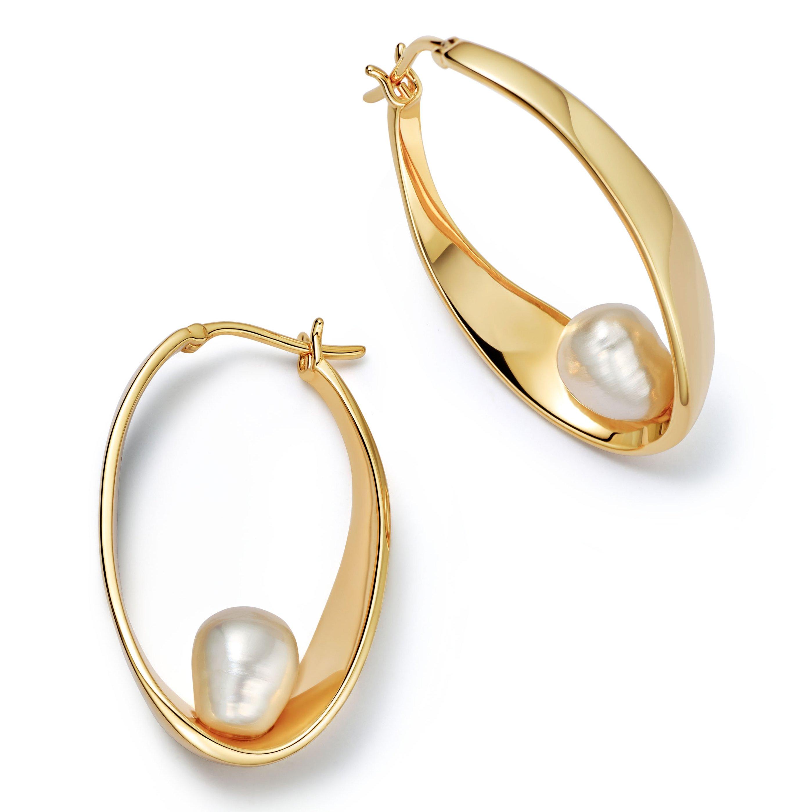 Astley Clarke Floe 18ct Yellow Gold Vermeil Freshwater Pearl Hoop Earrings