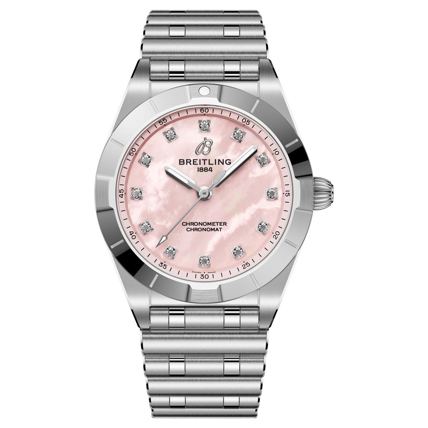 Breitling Chronomat 28mm Stainless Steel Mother of Pearl Ladies Watch