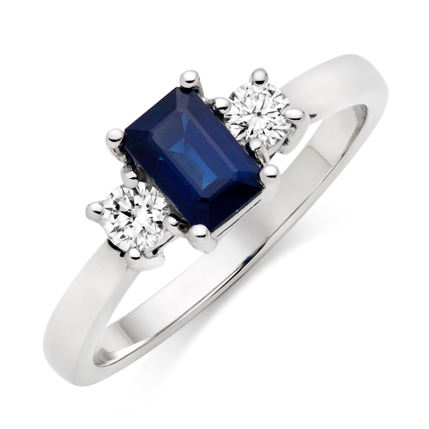 Beaverbrooks 18ct White Gold Diamond Sapphire Three Stone Ring