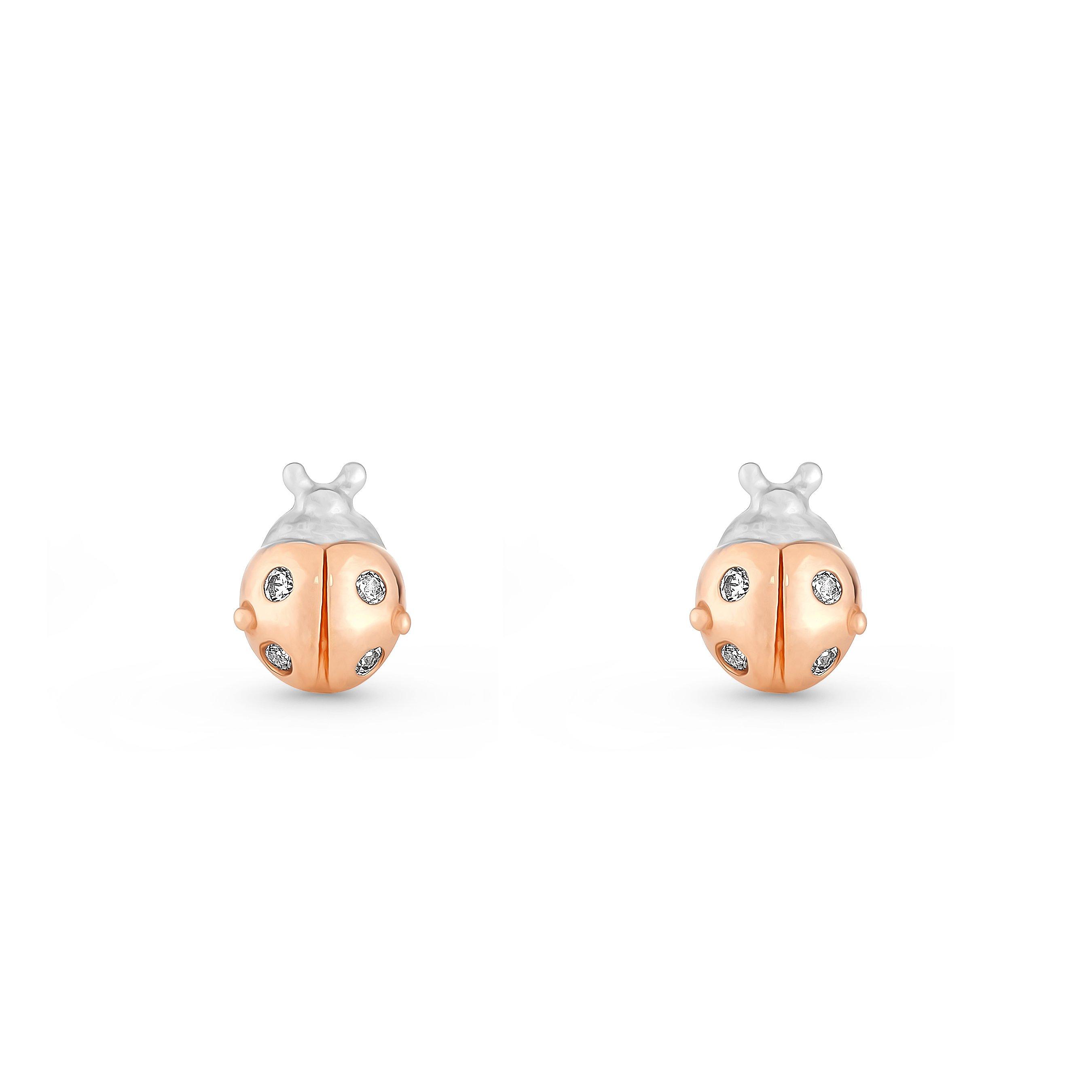 Beaverbrooks Mini B Silver and Rose Gold Plated Cubic Zirconia Ladybird Earrings