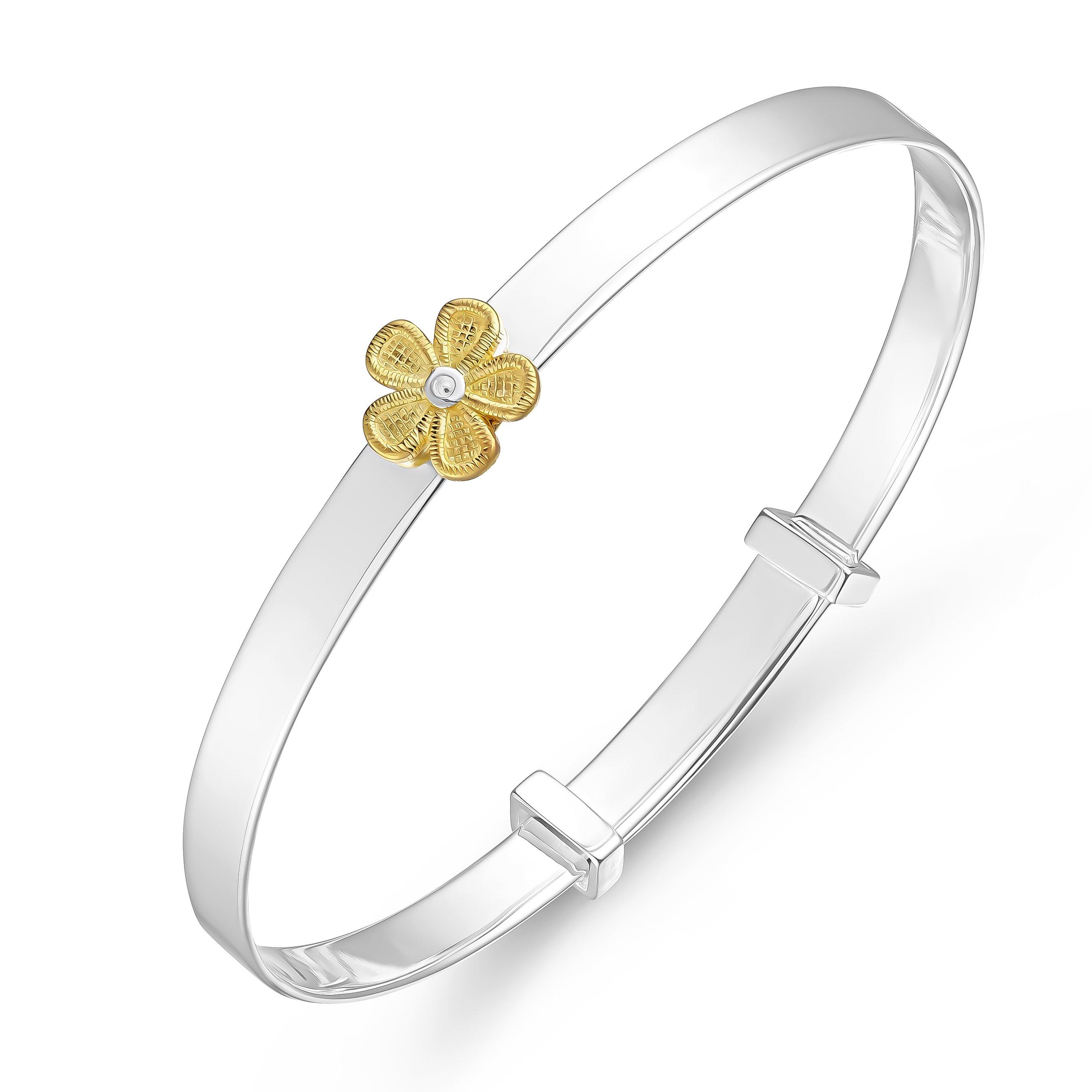 Beaverbrooks Mini B Silver Yellow Gold Plated Diamond Flower Bangle
