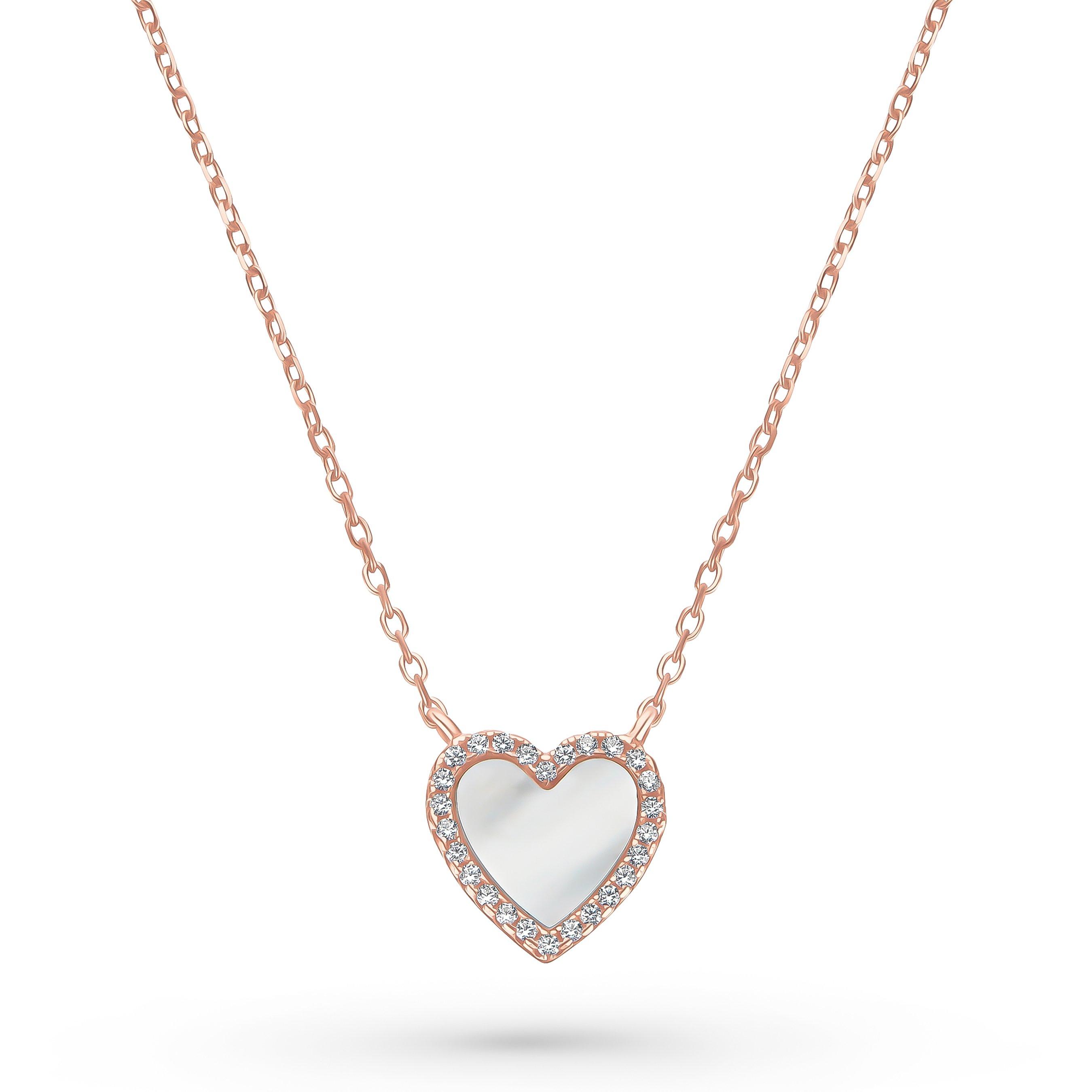 Beaverbrooks Rose Gold Plated Cubic Zirconia Mother of Pearl Heart Necklace