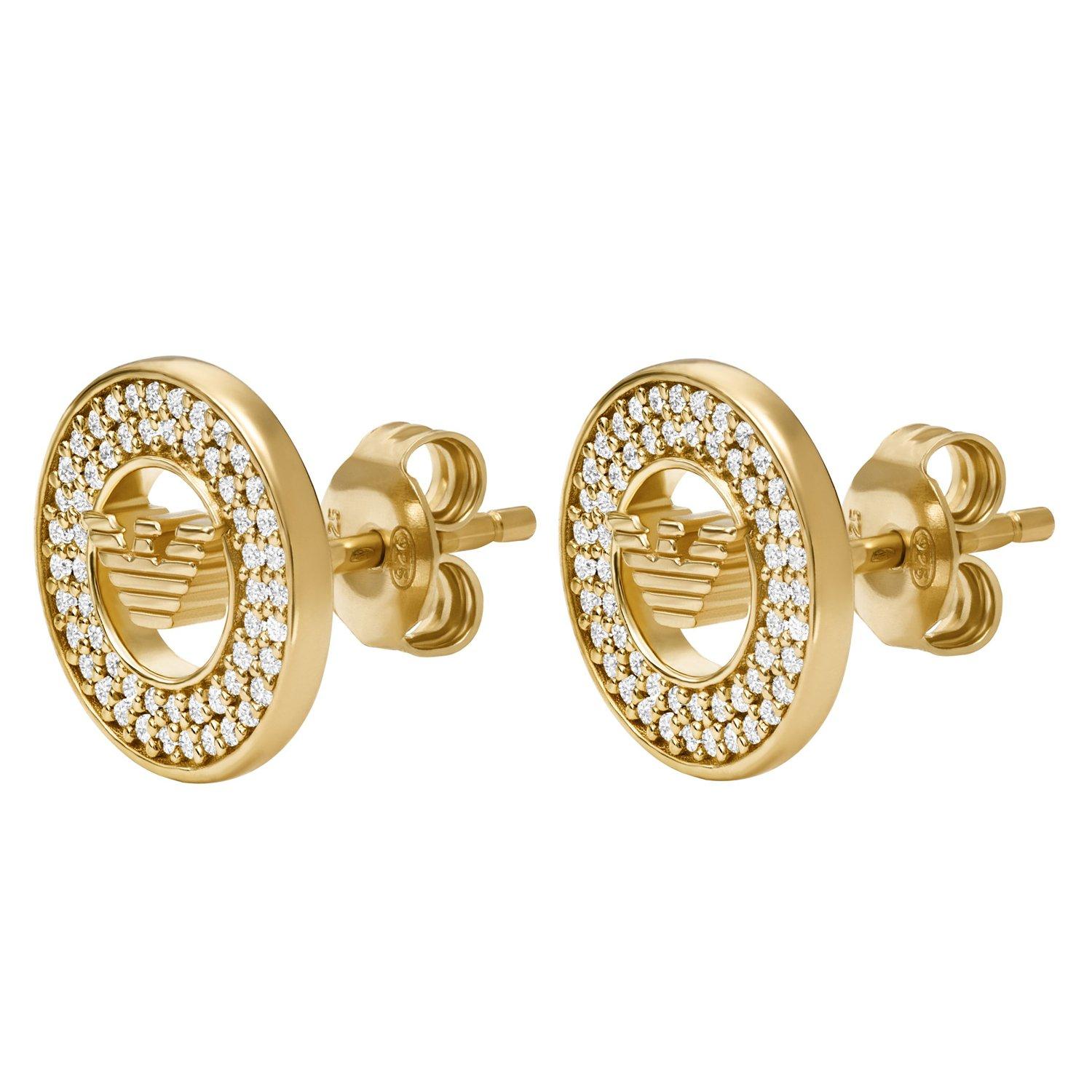 Emporio Armani Yellow Gold Tone Cubic Zirconia Ladies Stud Earrings