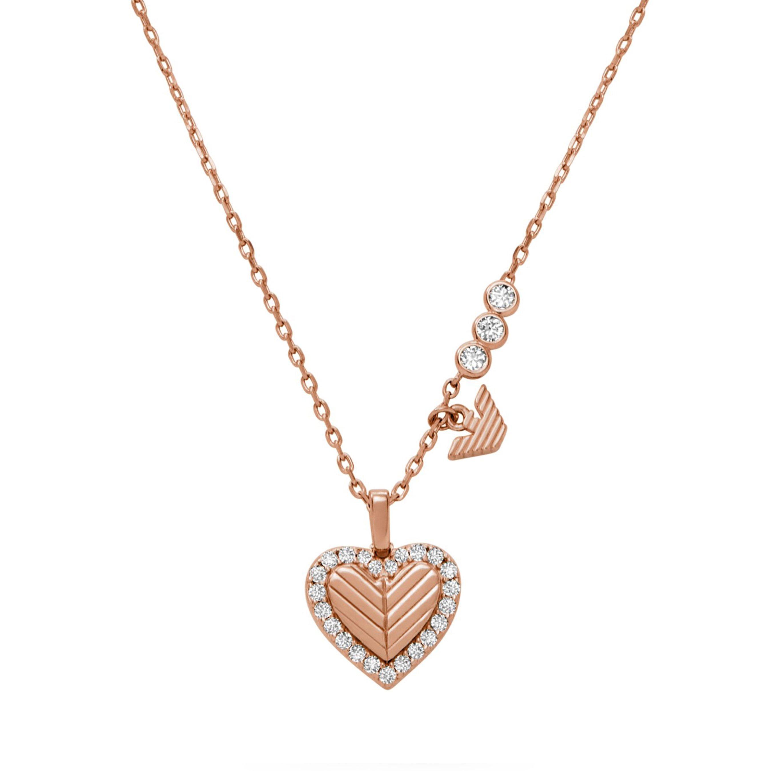 Emporio Armani Rose Gold Tone Cubic Zirconia Ladies Heart Necklace