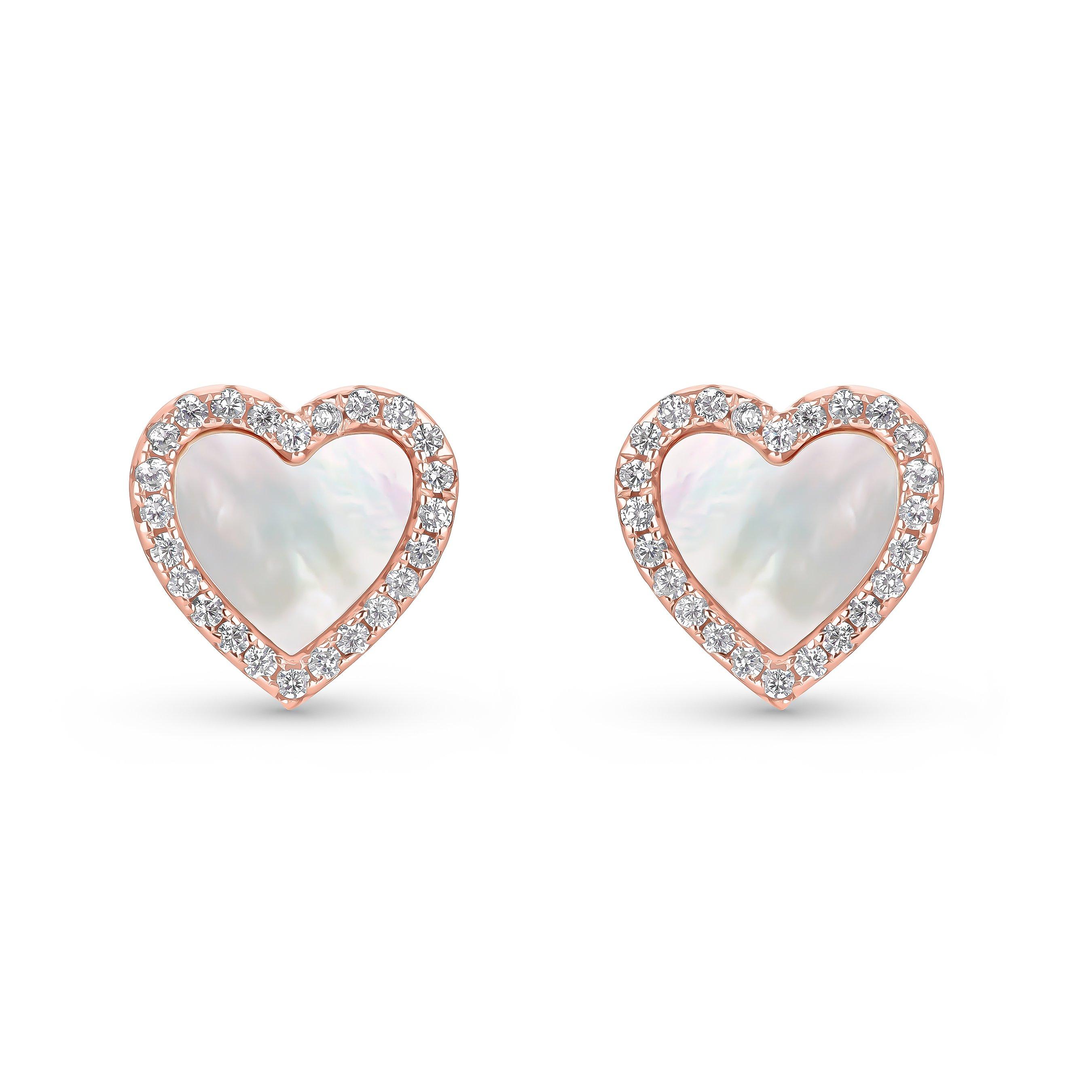 Beaverbrooks Rose Gold Plated Cubic Zirconia Mother of Pearl Heart Stud Earrings