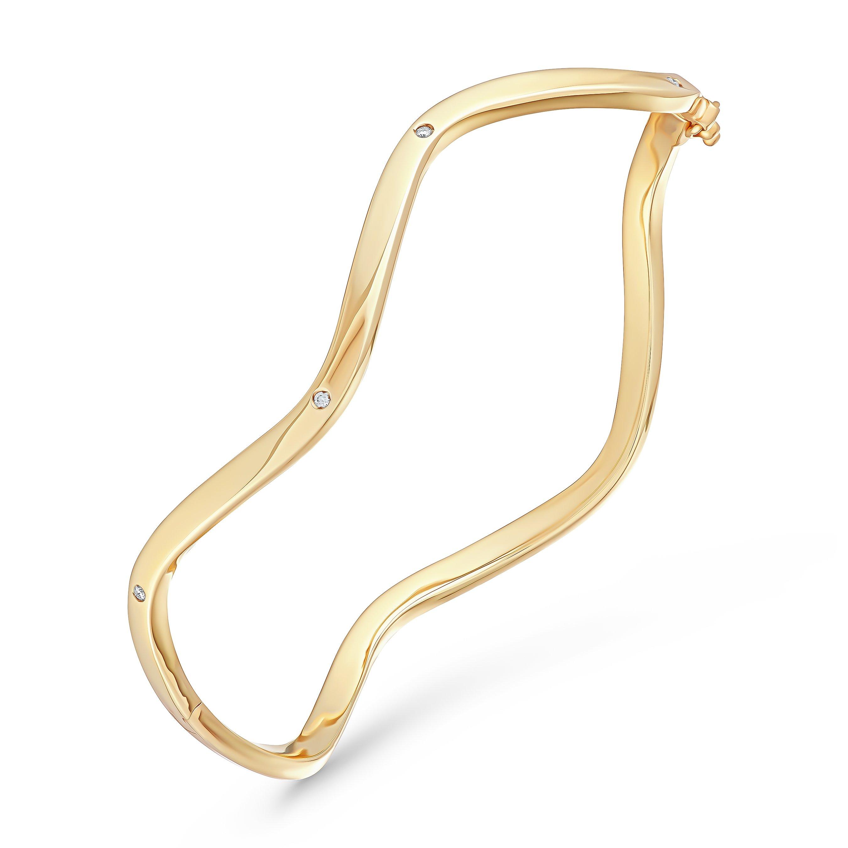 Beaverbrooks 9ct Yellow Gold Diamond Wave Bangle