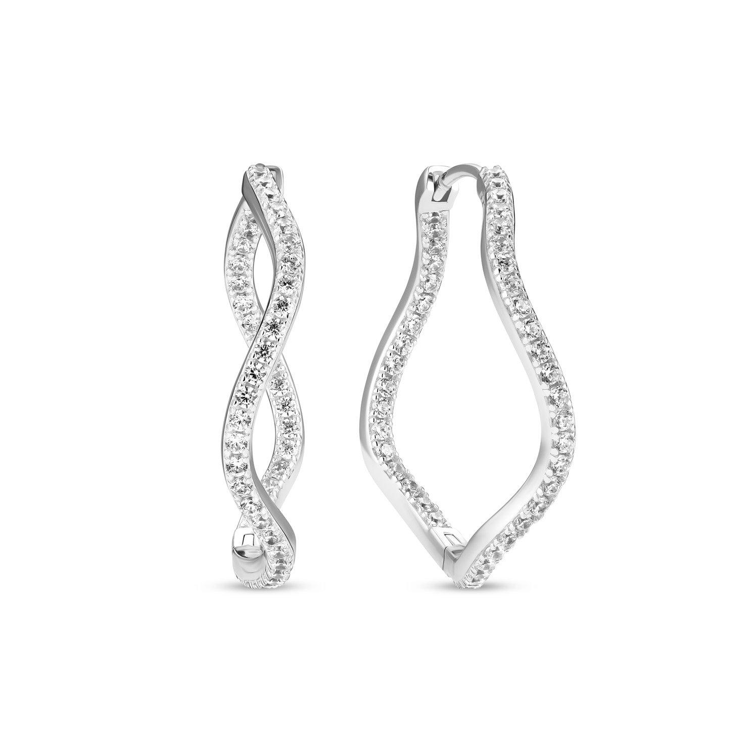 Sif Jakobs Ellera Waves Silver Cubic Zirconia Hoop Earrings