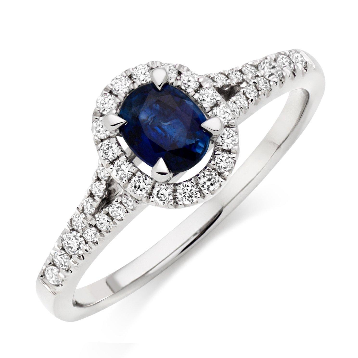 Beaverbrooks 18ct White Gold Diamond Sapphire Halo Engagement Ring