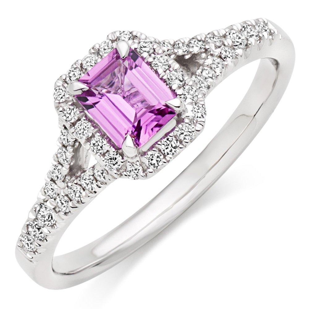 Beaverbrooks 18ct White Gold Diamond Pink Sapphire Halo Engagement Ring