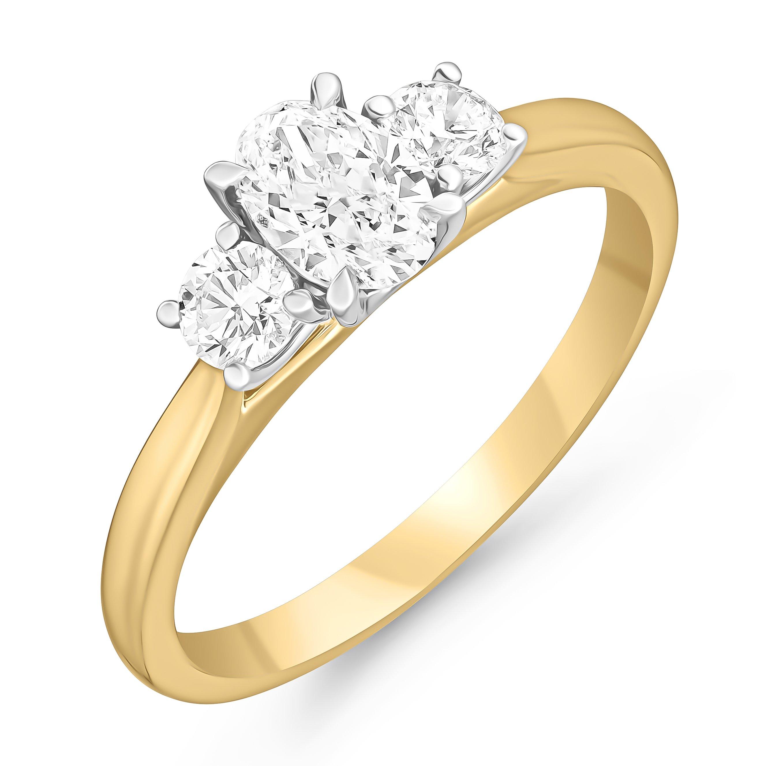 Beaverbrooks 18ct Yellow Gold Diamond Oval Shaped Three Stone Engagement Ring