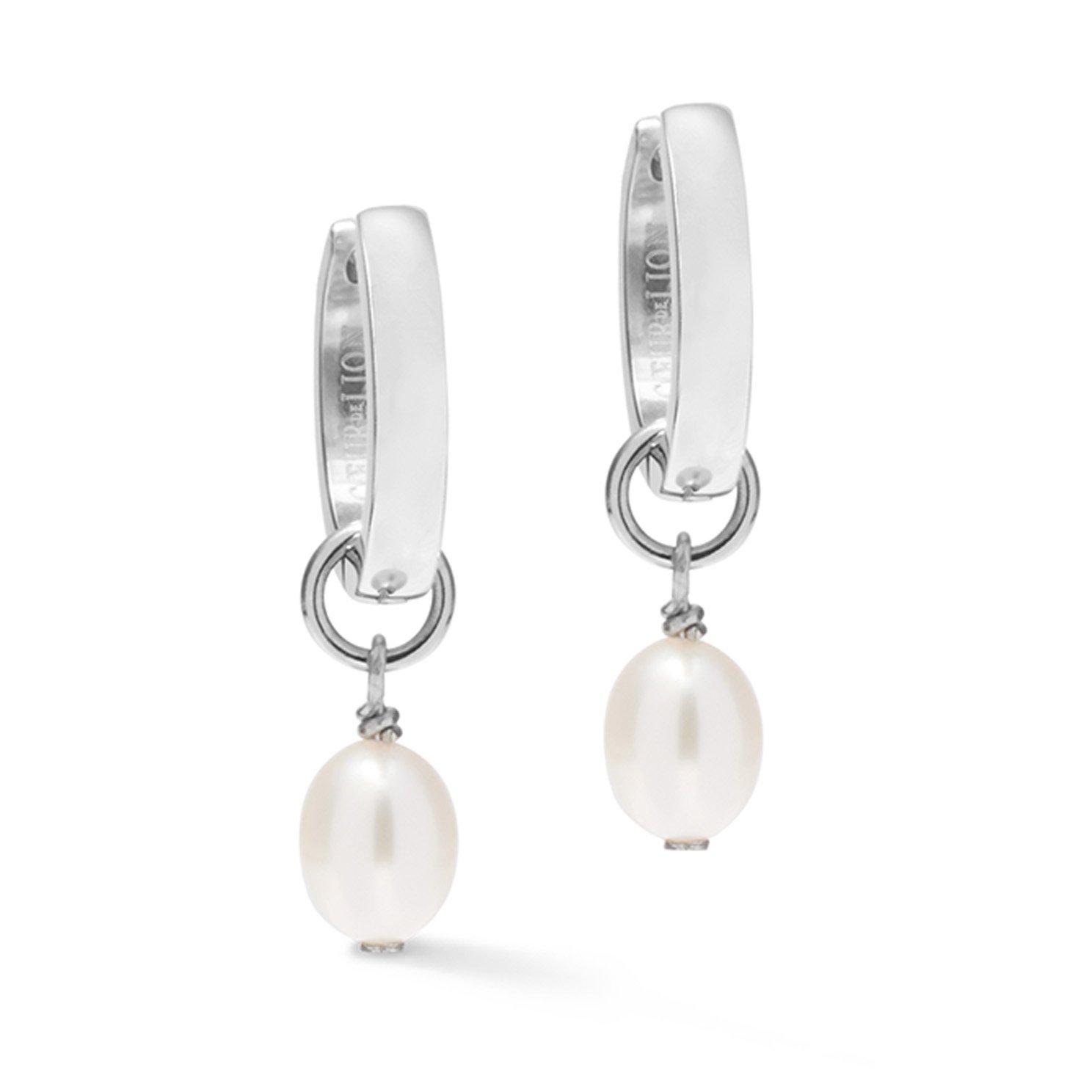 Coeur De Lion Freshwater Pearl Drop Hoop Earrings