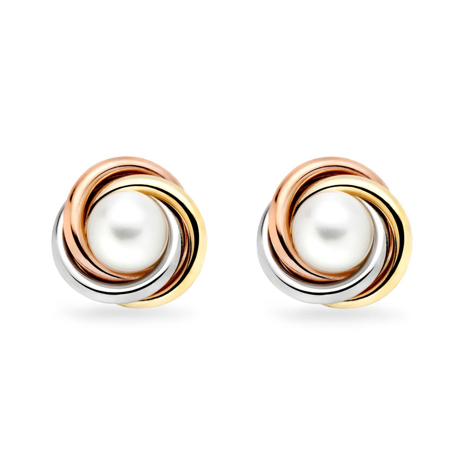 Beaverbrooks 9ct Yellow Gold, White Gold and Rose Gold Freshwater Cultured Pearl Earrings