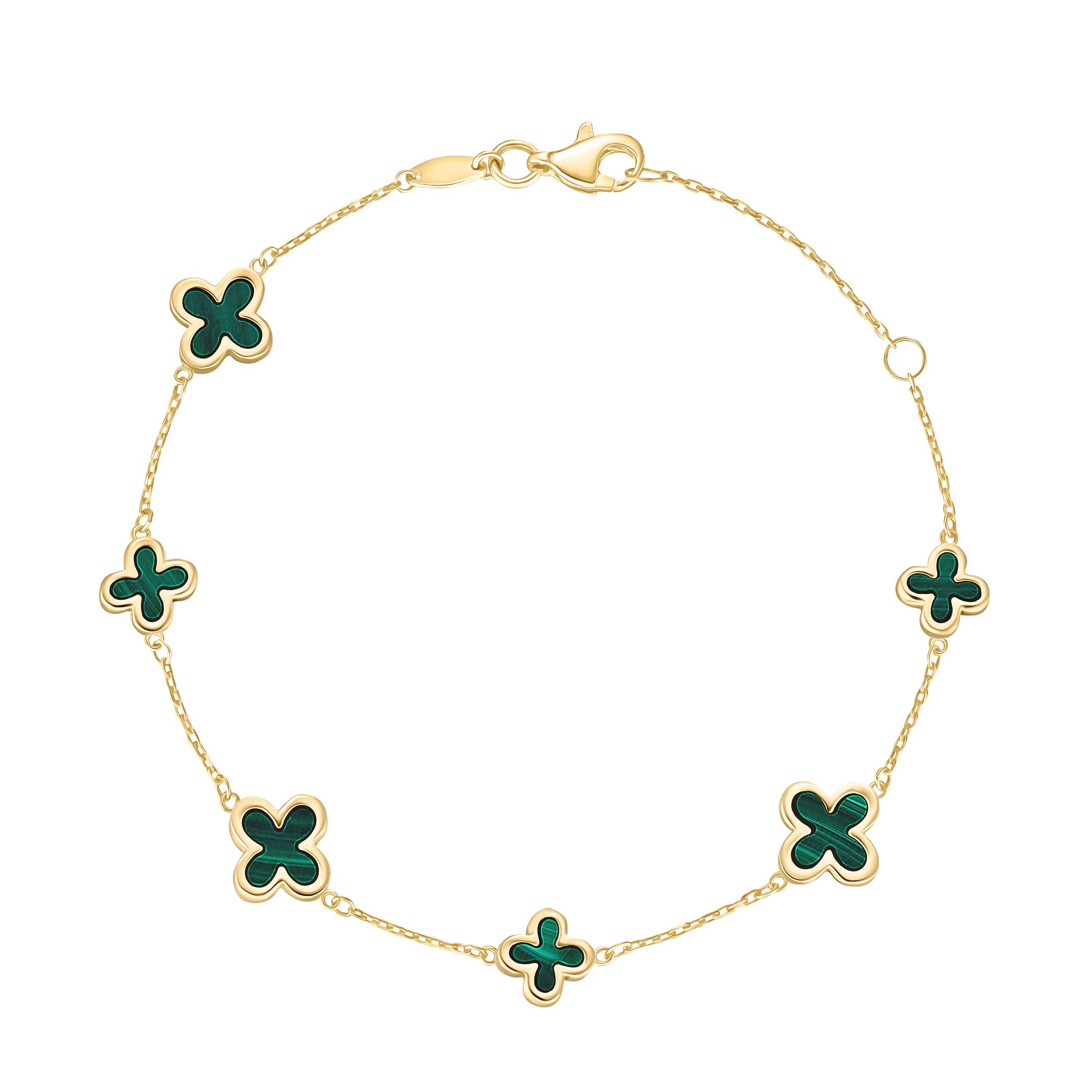 Beaverbrooks 9ct Yellow Gold Malachite Clover Bracelet