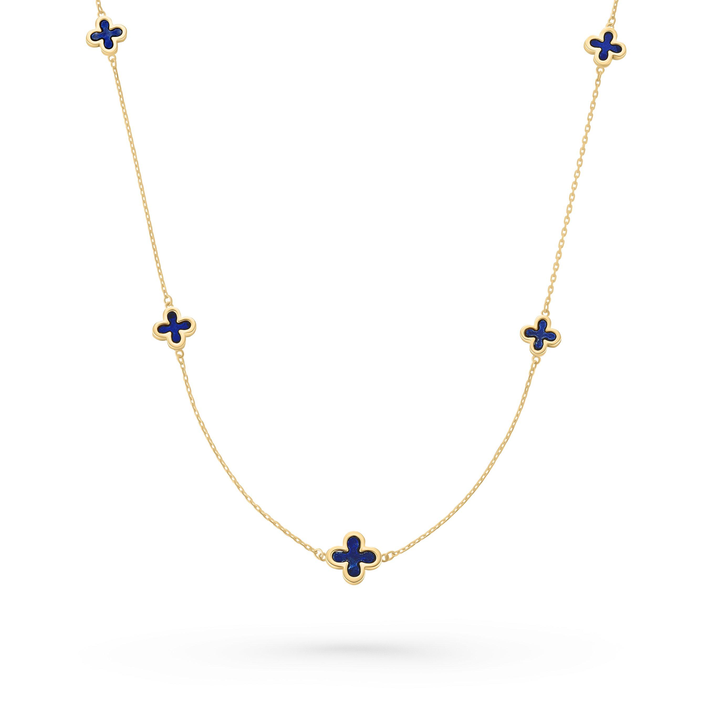 Beaverbrooks 9ct Yellow Gold Lapis Clover Necklace
