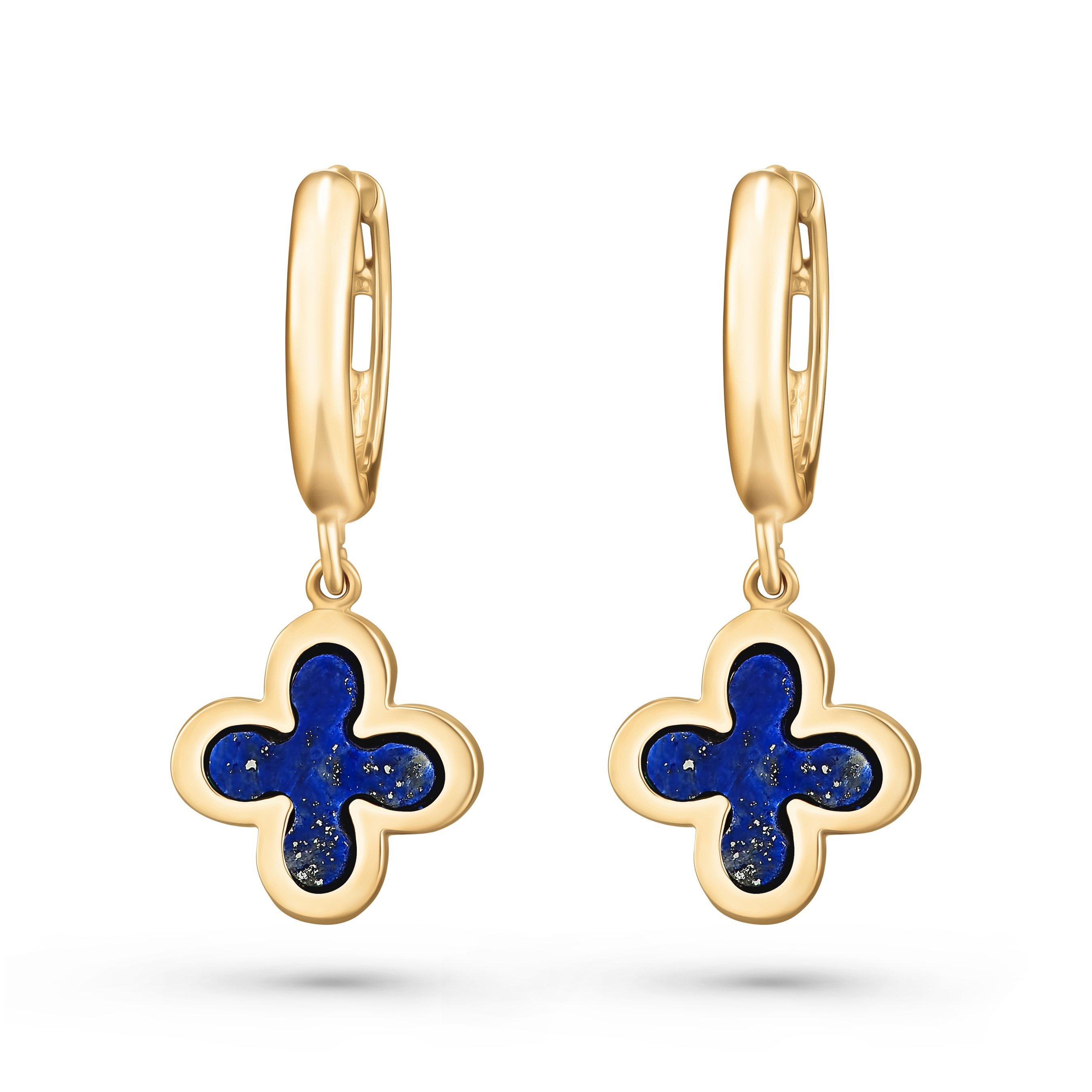 Beaverbrooks 9ct Yellow Gold Lapis Clover Huggie Earrings