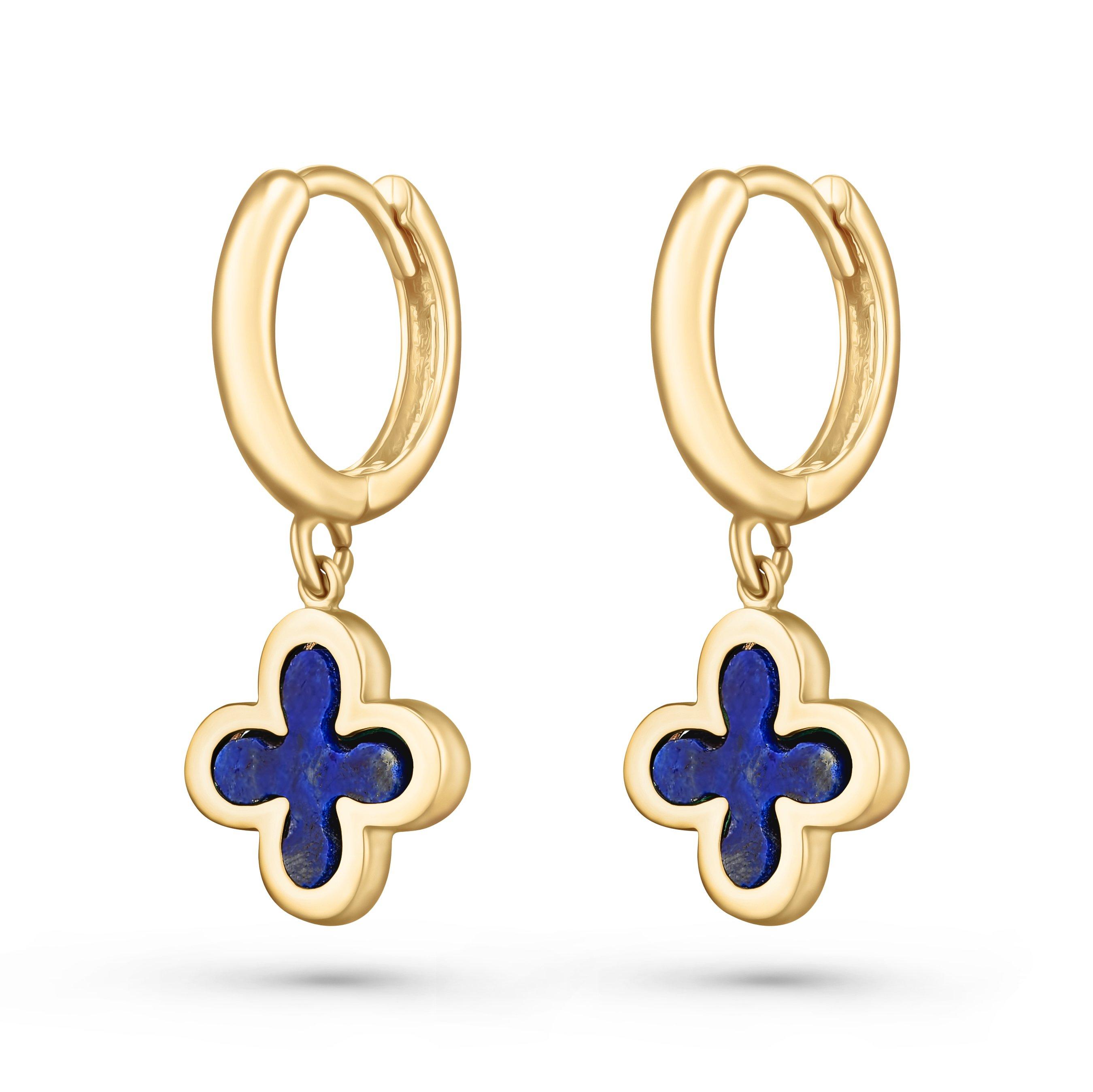 Beaverbrooks 9ct Yellow Gold Lapis Clover Huggie Earrings 3 Beaverbrooks 9ct Yellow Gold Lapis Clover Huggie Earrings