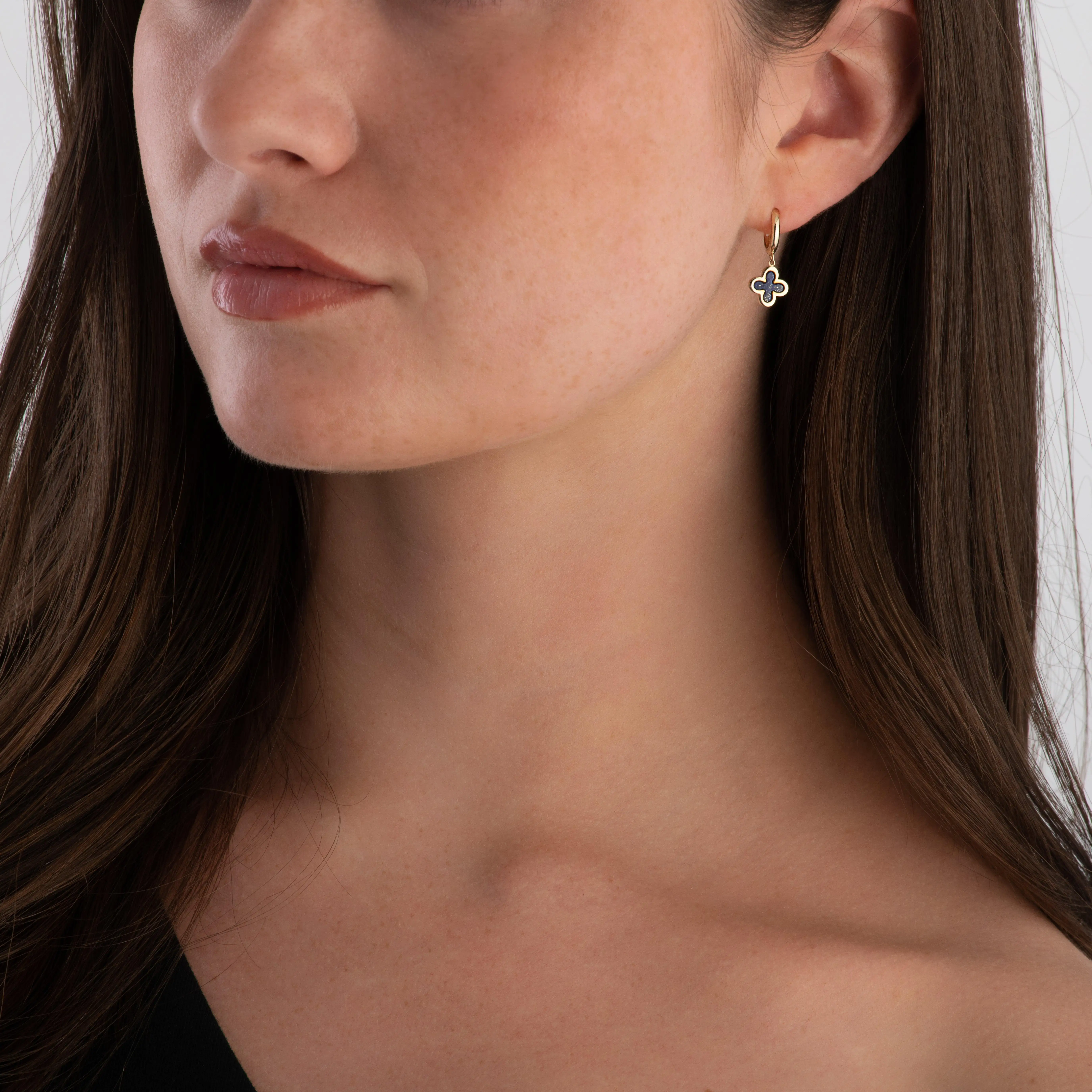 Beaverbrooks 9ct Yellow Gold Lapis Clover Huggie Earrings 4 Beaverbrooks 9ct Yellow Gold Lapis Clover Huggie Earrings