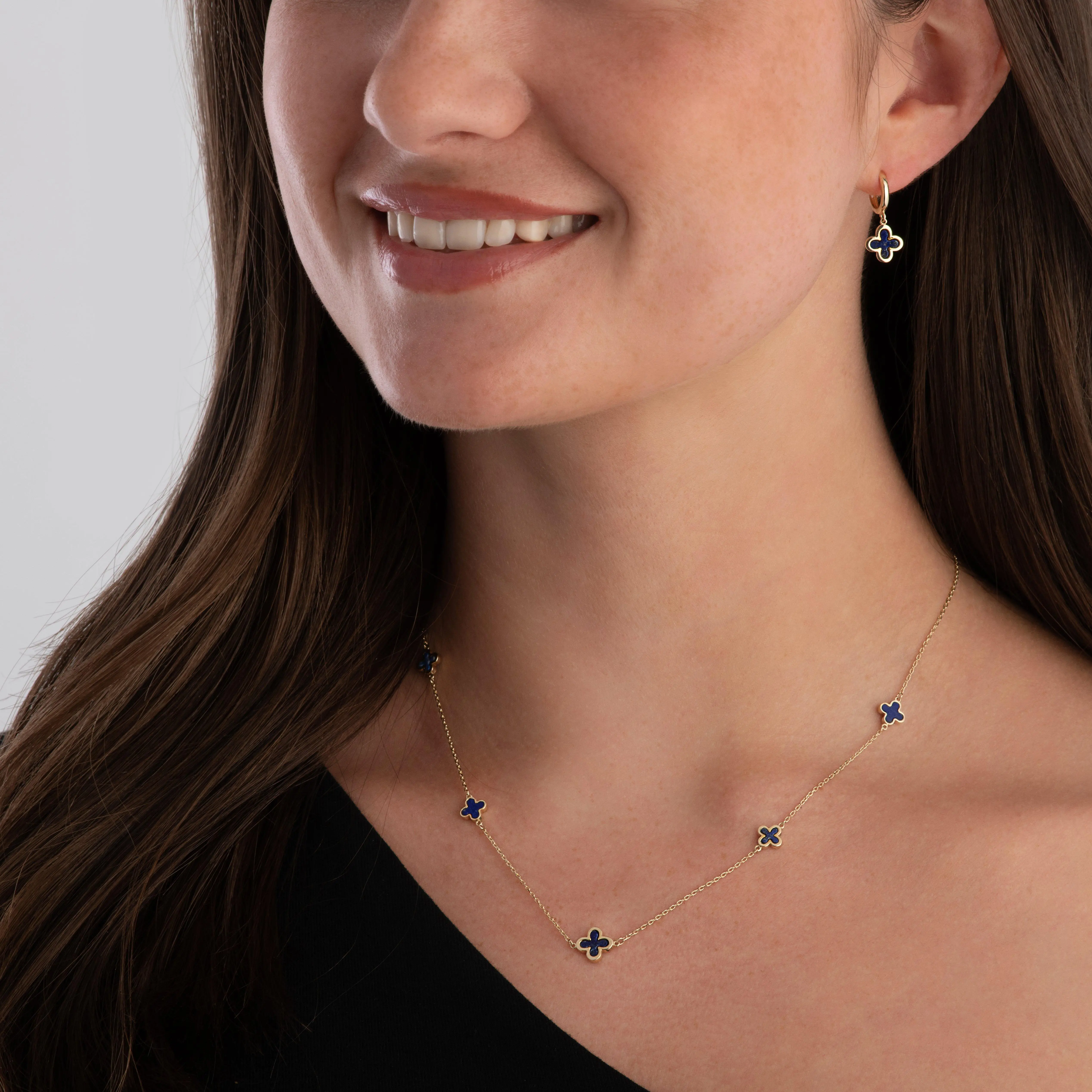 Beaverbrooks 9ct Yellow Gold Lapis Clover Huggie Earrings 5 Beaverbrooks 9ct Yellow Gold Lapis Clover Huggie Earrings