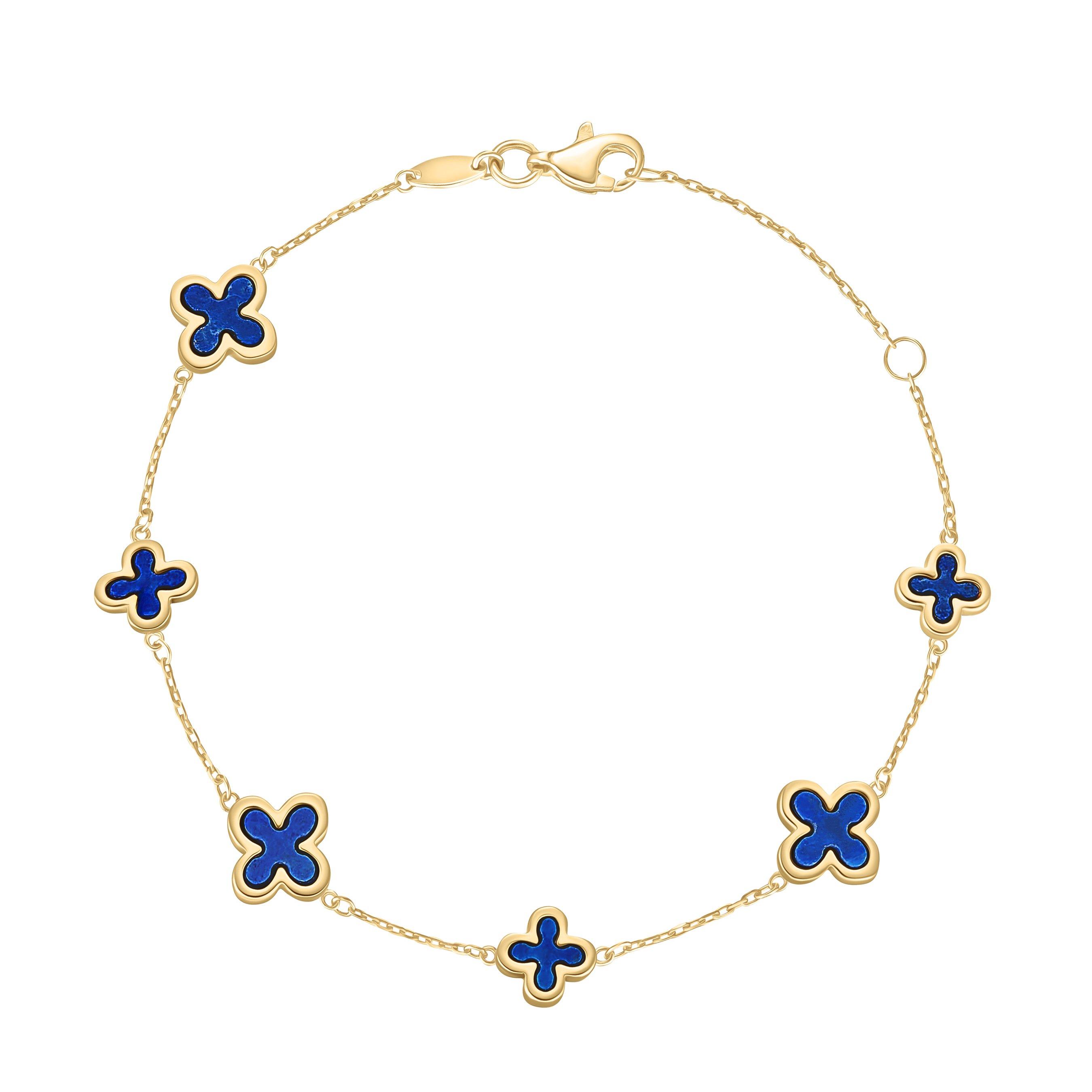 Beaverbrooks 9ct Yellow Gold Lapis Clover Bracelet