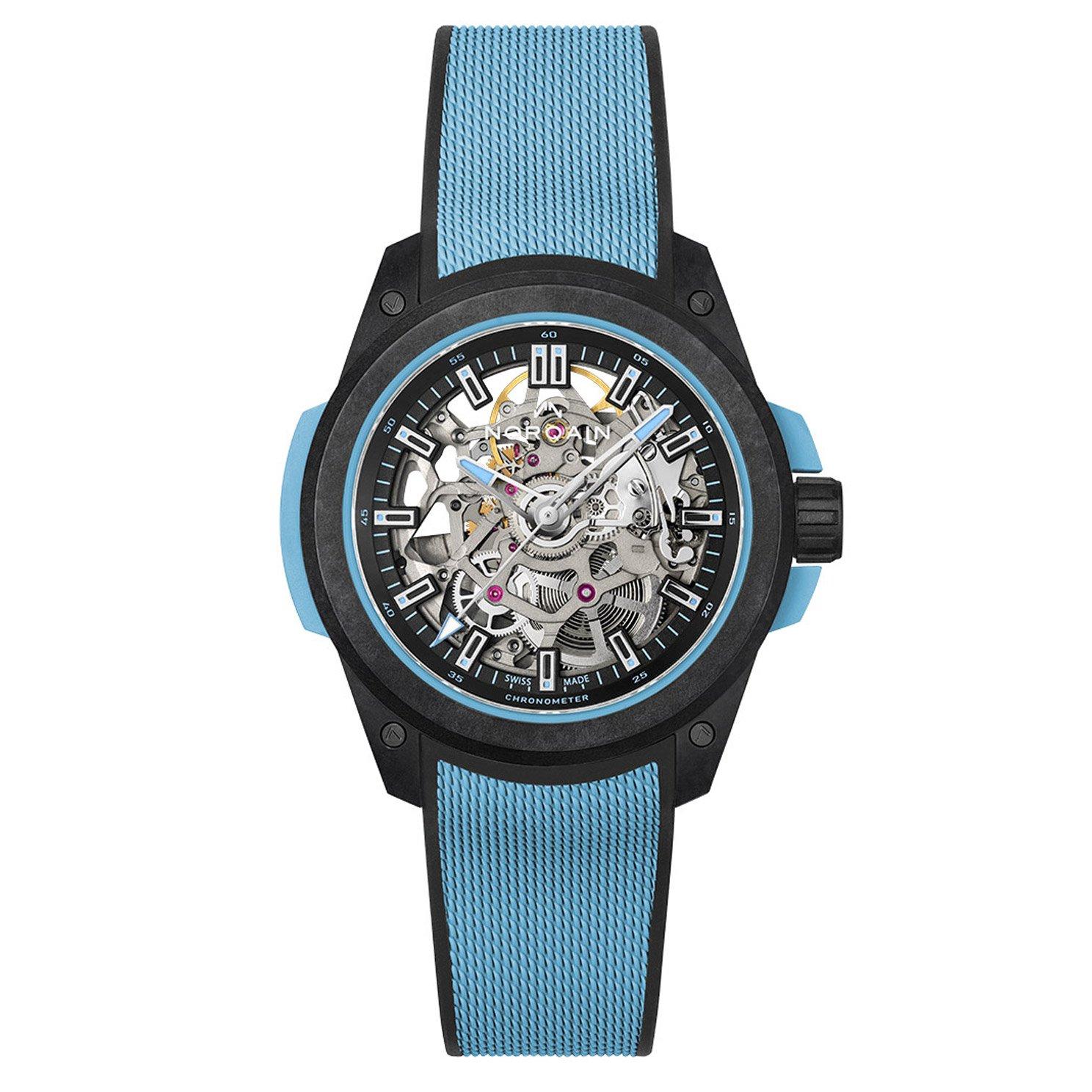 NORQAIN Wild ONE Skeleton 39mm Sky Blue Rubber Strap Automatic Watch