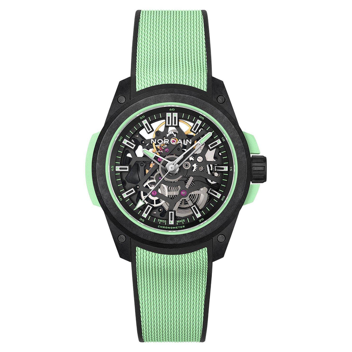 NORQAIN Limited Edition Wild ONE Skeleton 39mm Mint Rubber Strap Automatic Watch