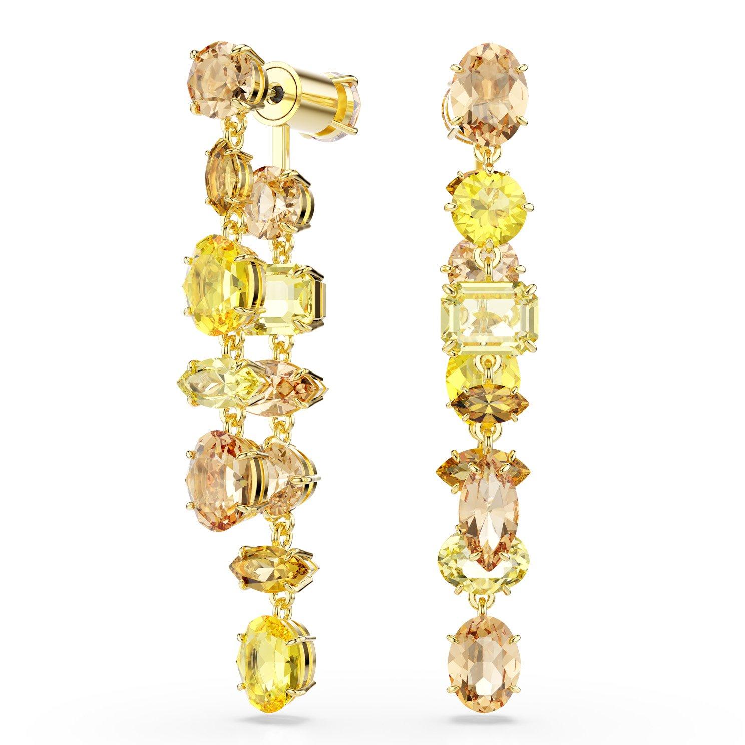 Swarovski Gema Yellow Gold Tone Crystal Drop Earrings