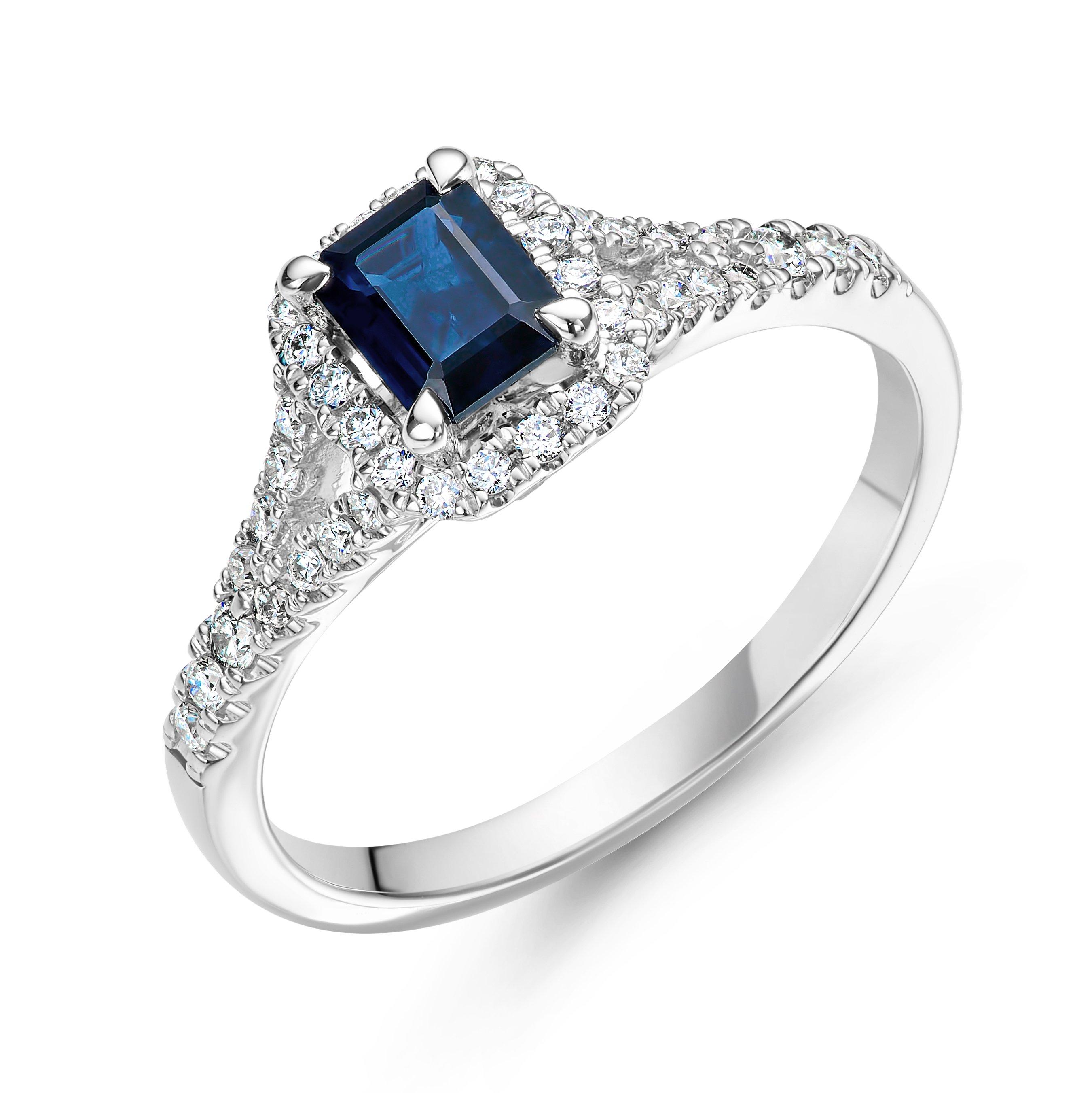 Beaverbrooks 18ct White Gold Diamond Sapphire Halo Engagement Ring