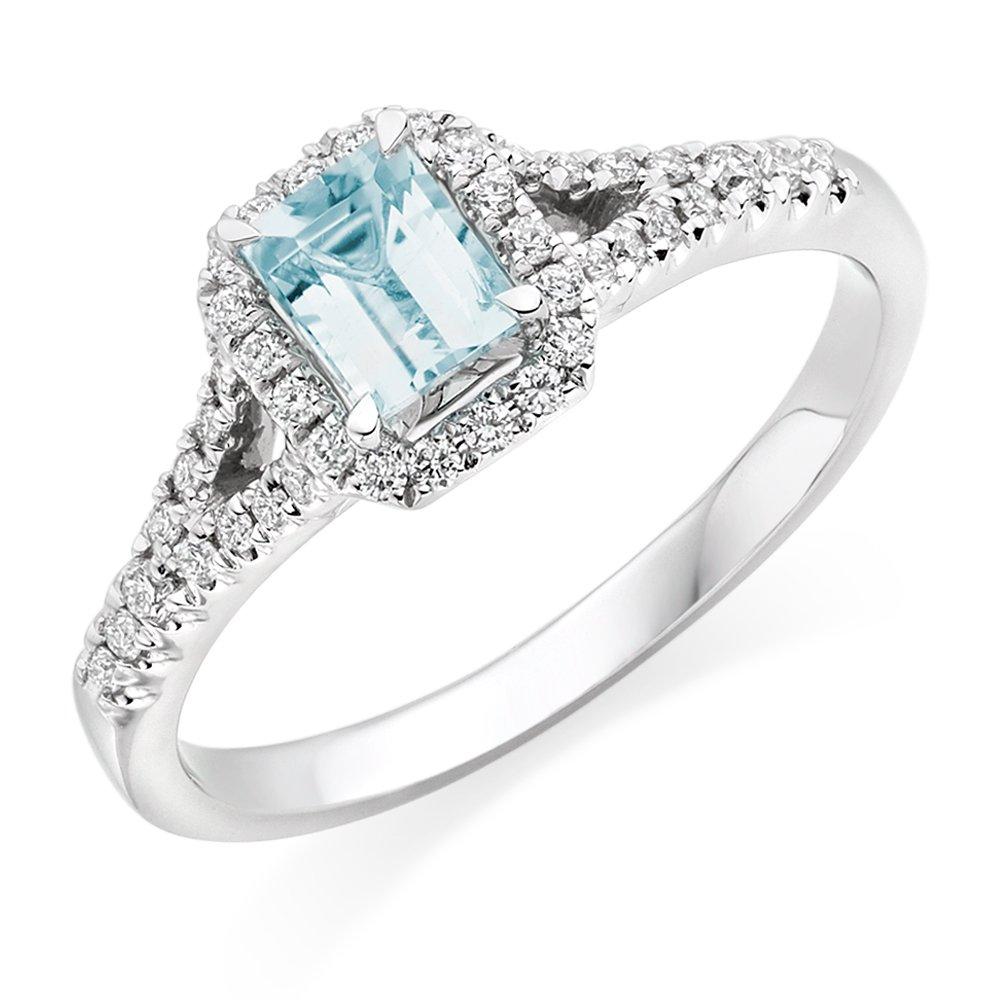 Beaverbrooks 18ct White Gold Diamond Aquamarine Halo Engagement Ring
