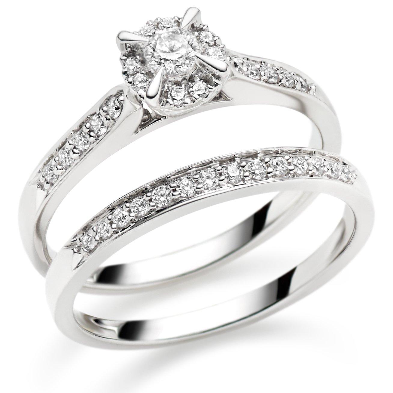 Beaverbrooks 18ct White Gold Diamond 4mm Halo Bridal Set