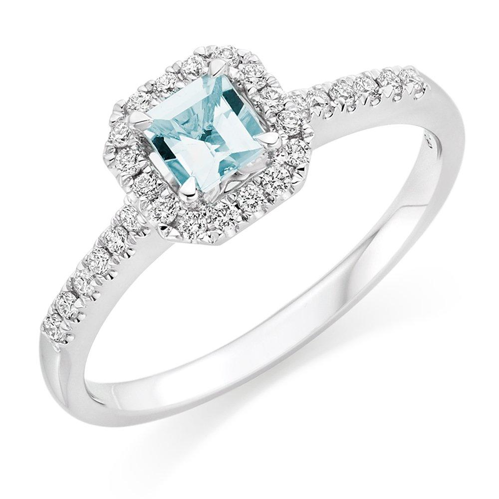 Beaverbrooks 18ct White Gold Diamond Aquamarine Halo Engagement Ring