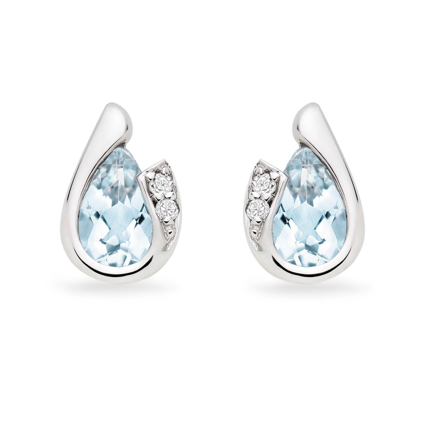 Beaverbrooks 9ct White Gold Diamond Aquamarine Earrings