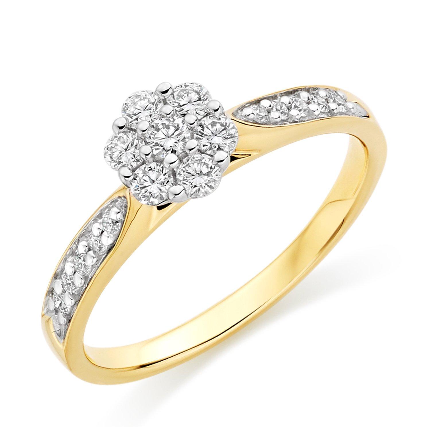 Beaverbrooks 18ct Yellow Gold Diamond Cluster Engagement Ring
