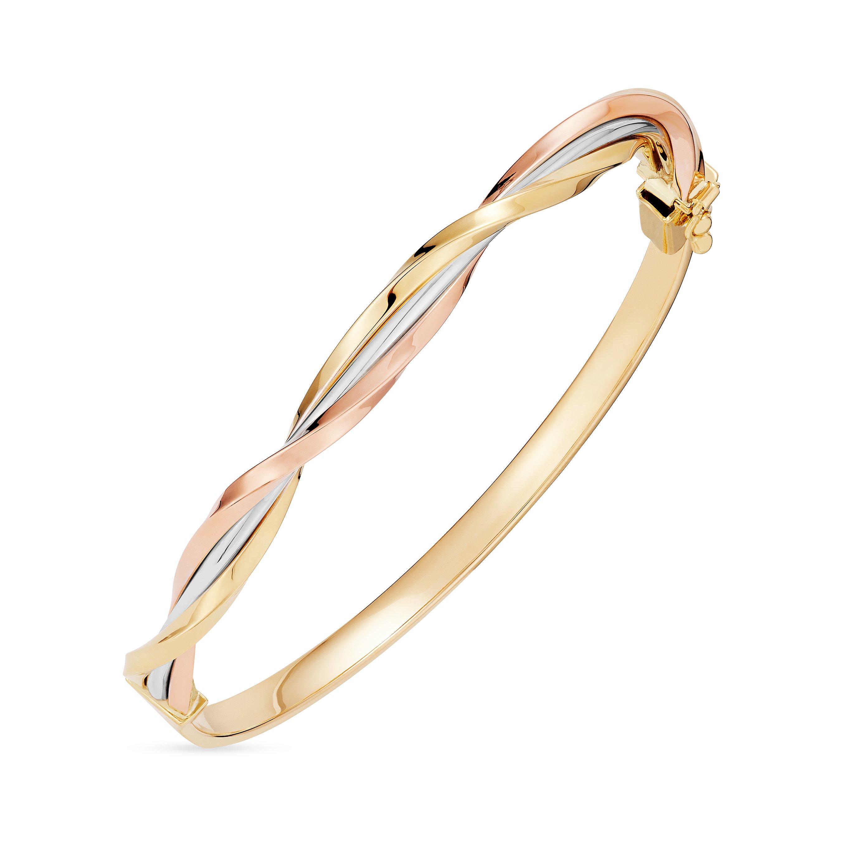 Beaverbrooks 9ct Yellow Gold, White Gold and Rose Gold Twist Bangle