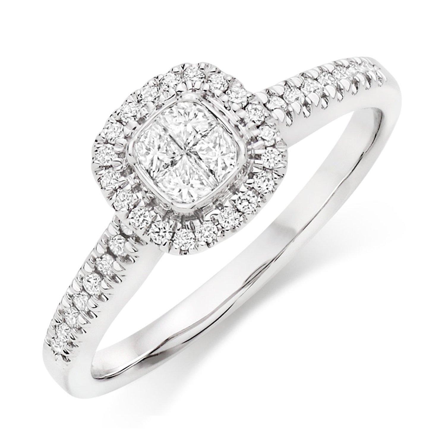 Beaverbrooks 18ct White Gold Diamond Cluster Halo Ring