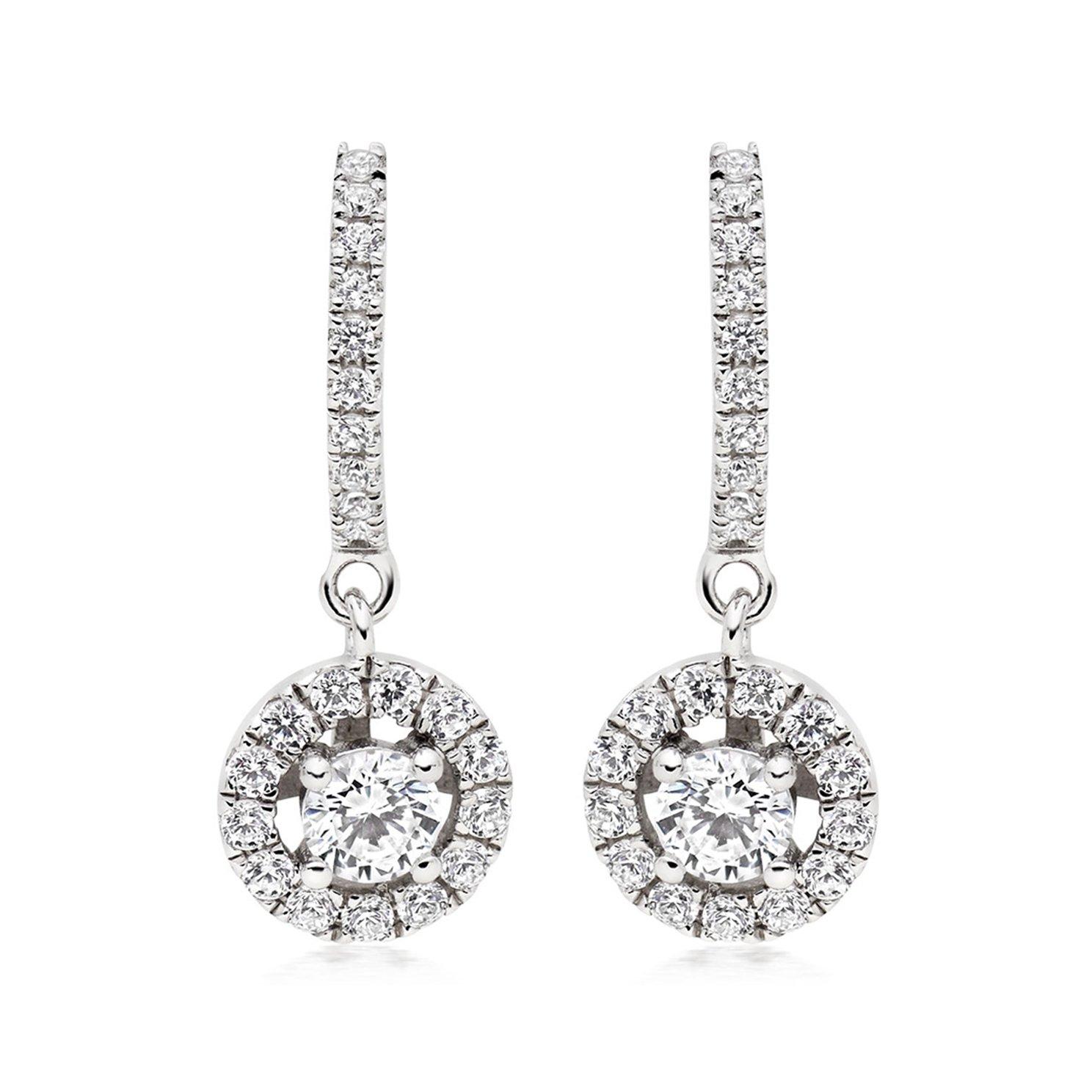 Beaverbrooks Silver Cubic Zirconia Halo Drop Earrings