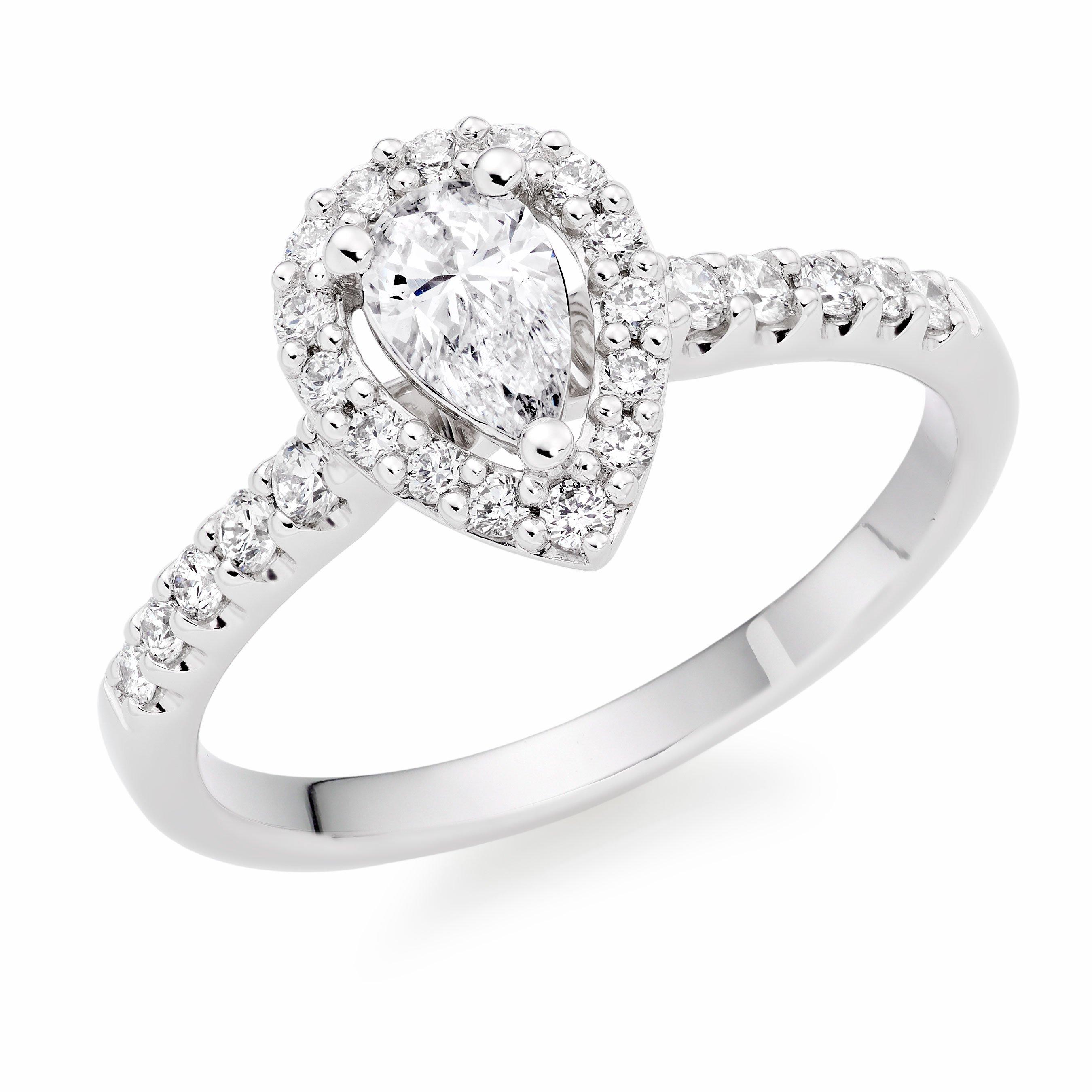 Beaverbrooks Platinum Diamond Pear Shaped Halo Ring
