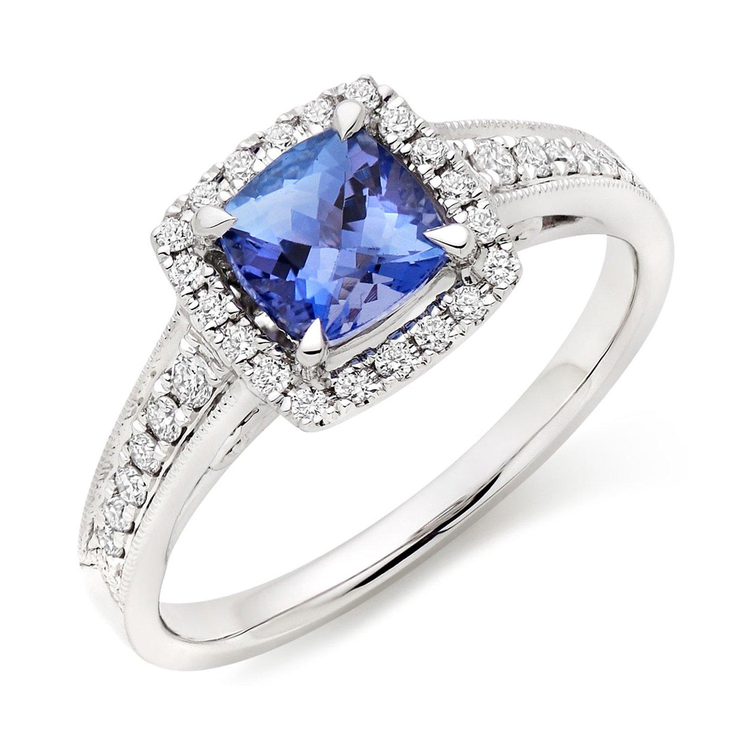 Beaverbrooks 18ct White Gold Diamond Tanzanite Halo Ring