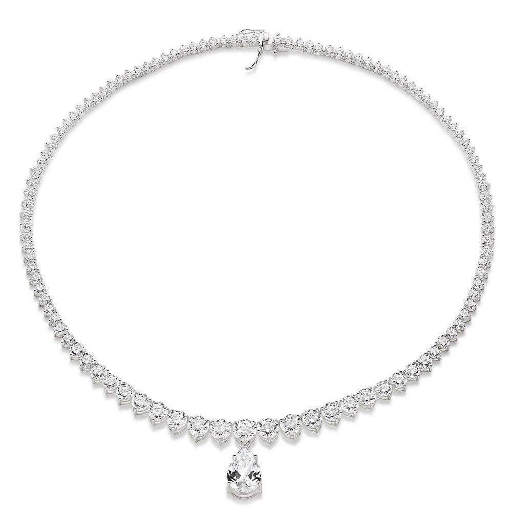 Beaverbrooks Silver Pear-Shaped Cubic Zirconia Necklace