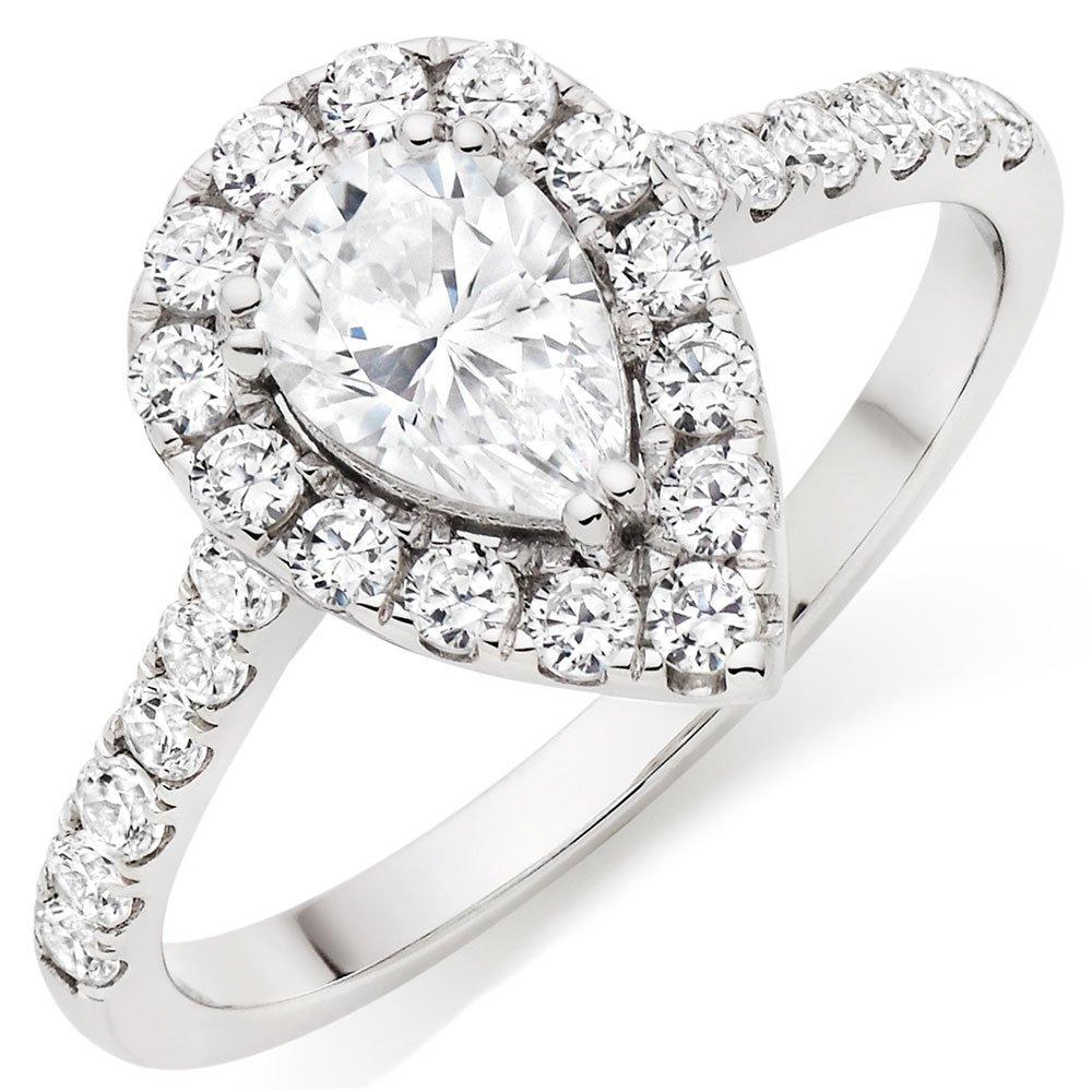 Beaverbrooks 9ct White Gold Cubic Zirconia Pear-Shaped Halo Ring