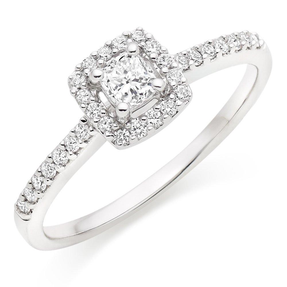 Beaverbrooks 18ct White Gold Diamond Cushion Cut Halo Ring