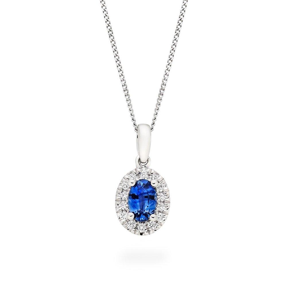 Beaverbrooks 18ct White Gold Diamond Sapphire Halo Pendant