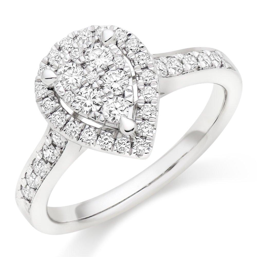 Beaverbrooks Platinum Diamond Pear Shaped Cluster Halo Ring